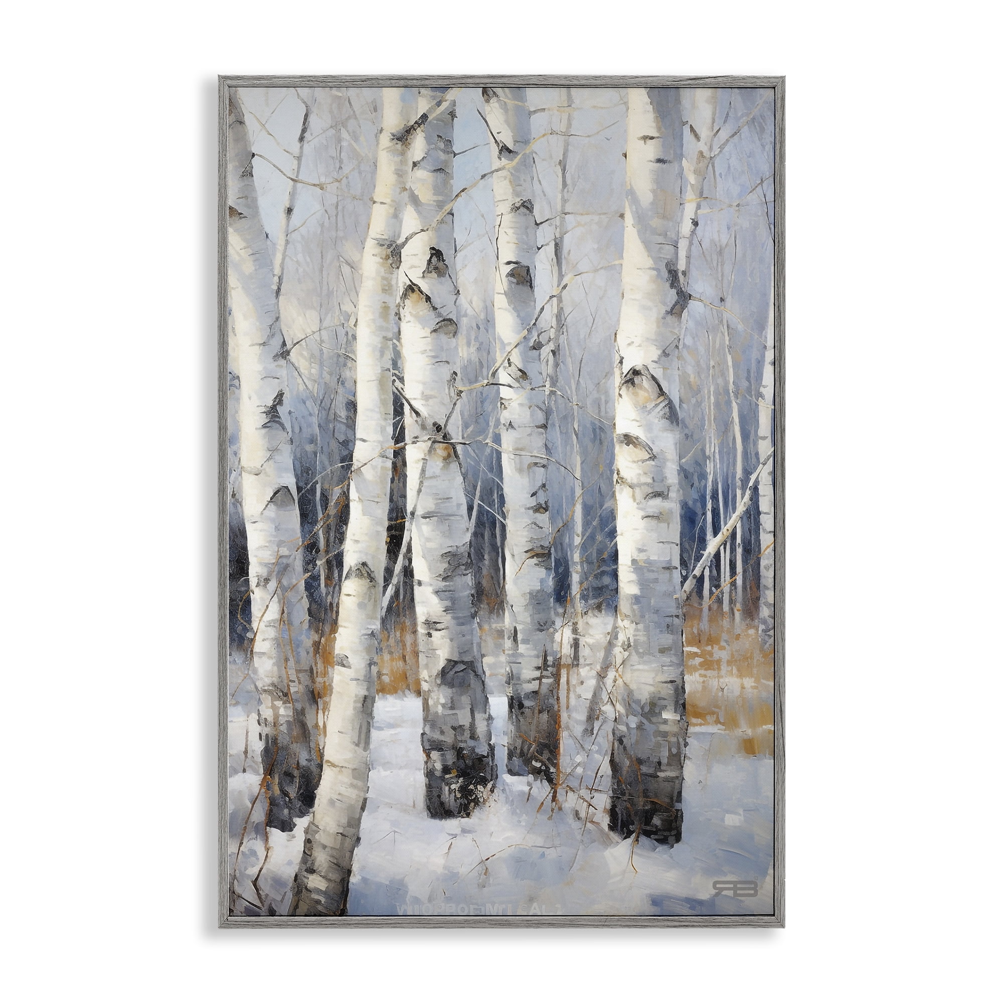 Stupell Industries Snowy Birch Forest Landscape Painting Gray Framed Art Print Wall Art, 12 x 18