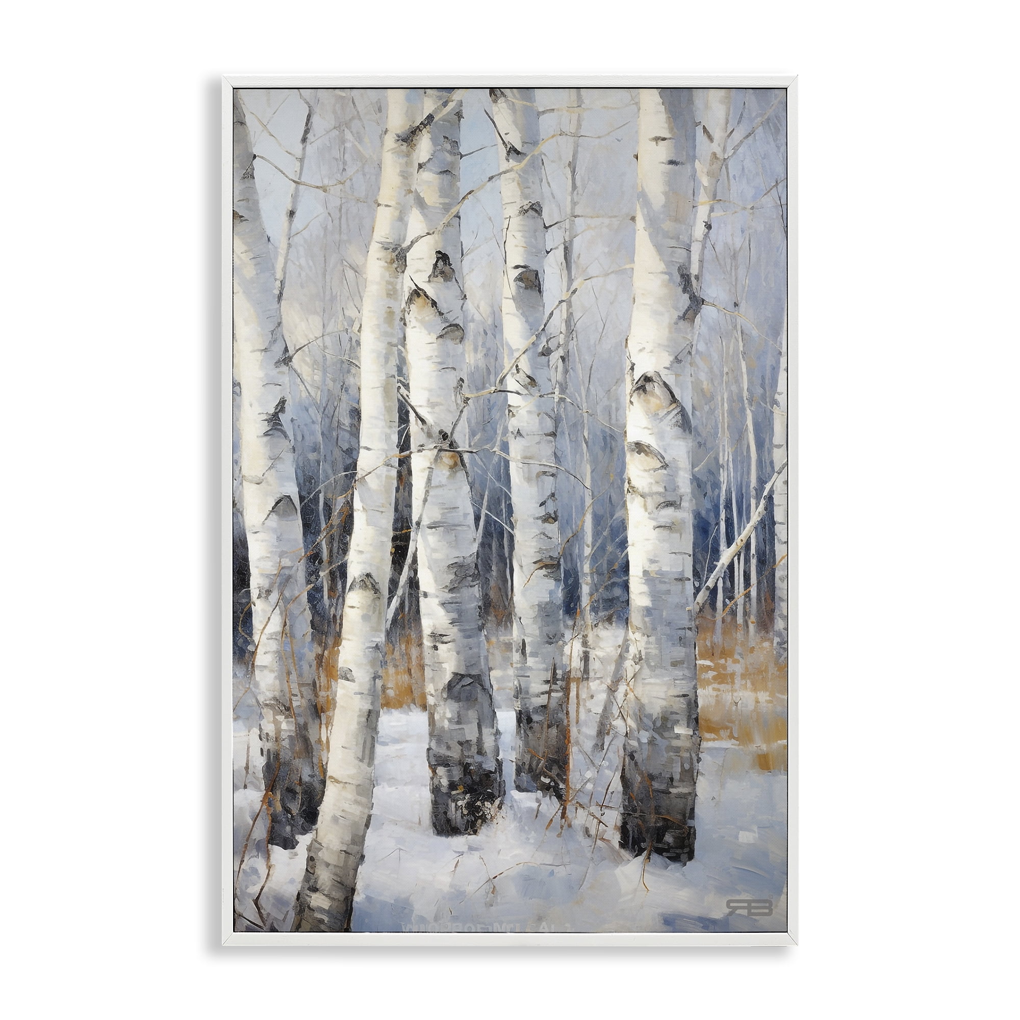 Stupell Industries Snowy Birch Forest Landscape Painting White Framed Art Print Wall Art, 20 x 30