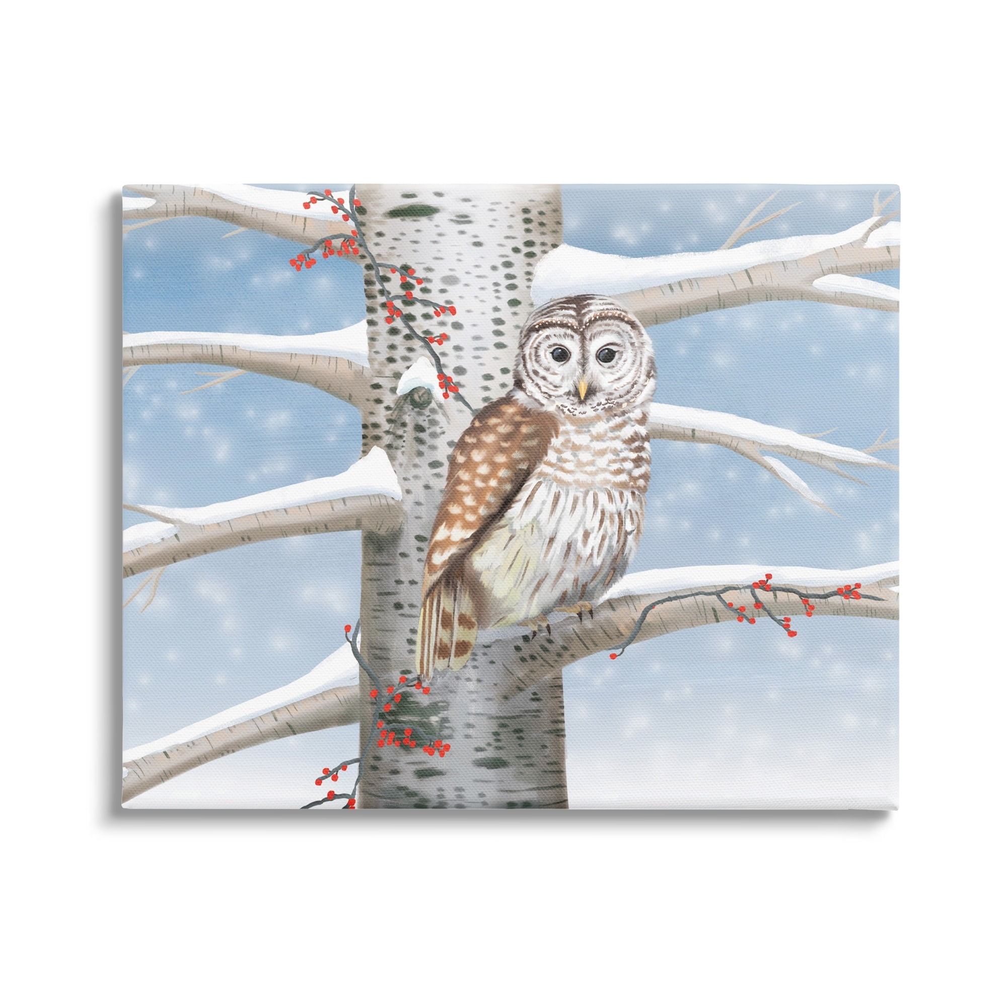 Stupell Industries Snowy Birch Tree Owl Holiday Painting Gallery Wrapped Canvas Print Wall Art