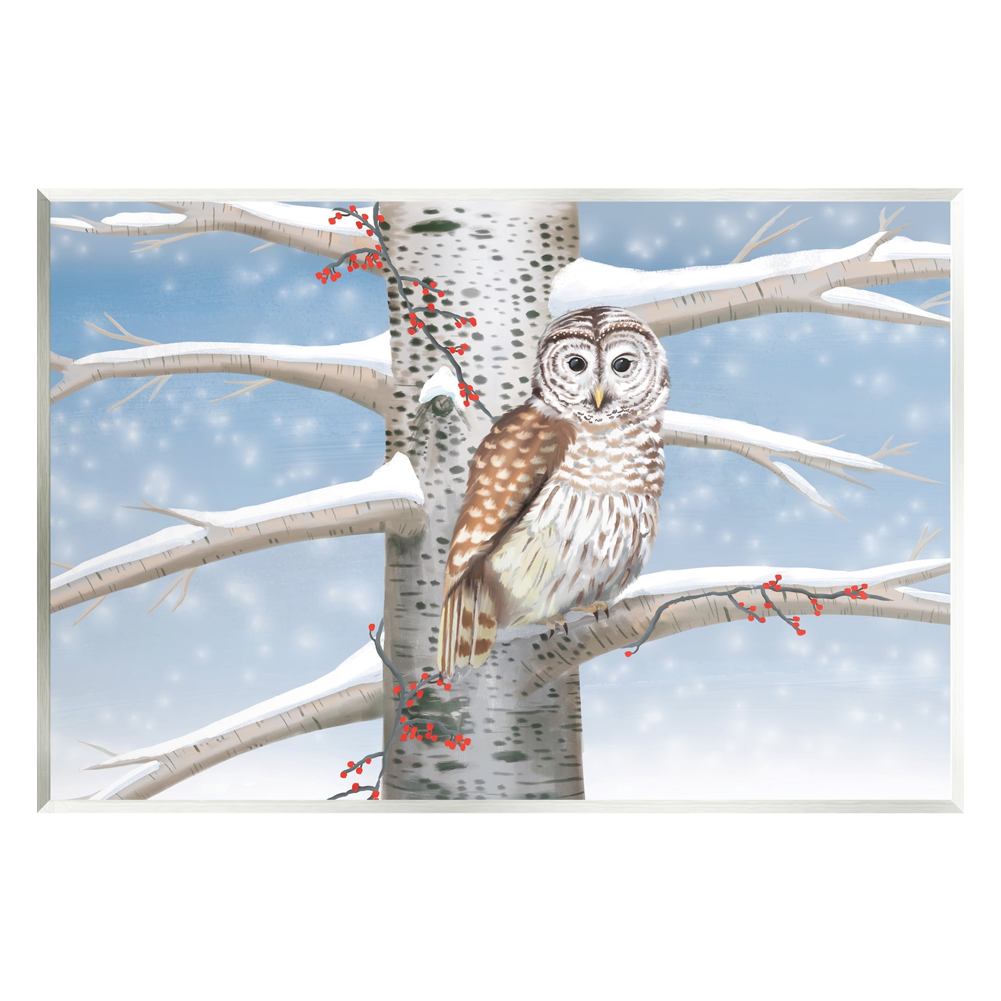 Stupell Industries Snowy Birch Tree Owl Holiday Painting Unframed Art Print Wall Art