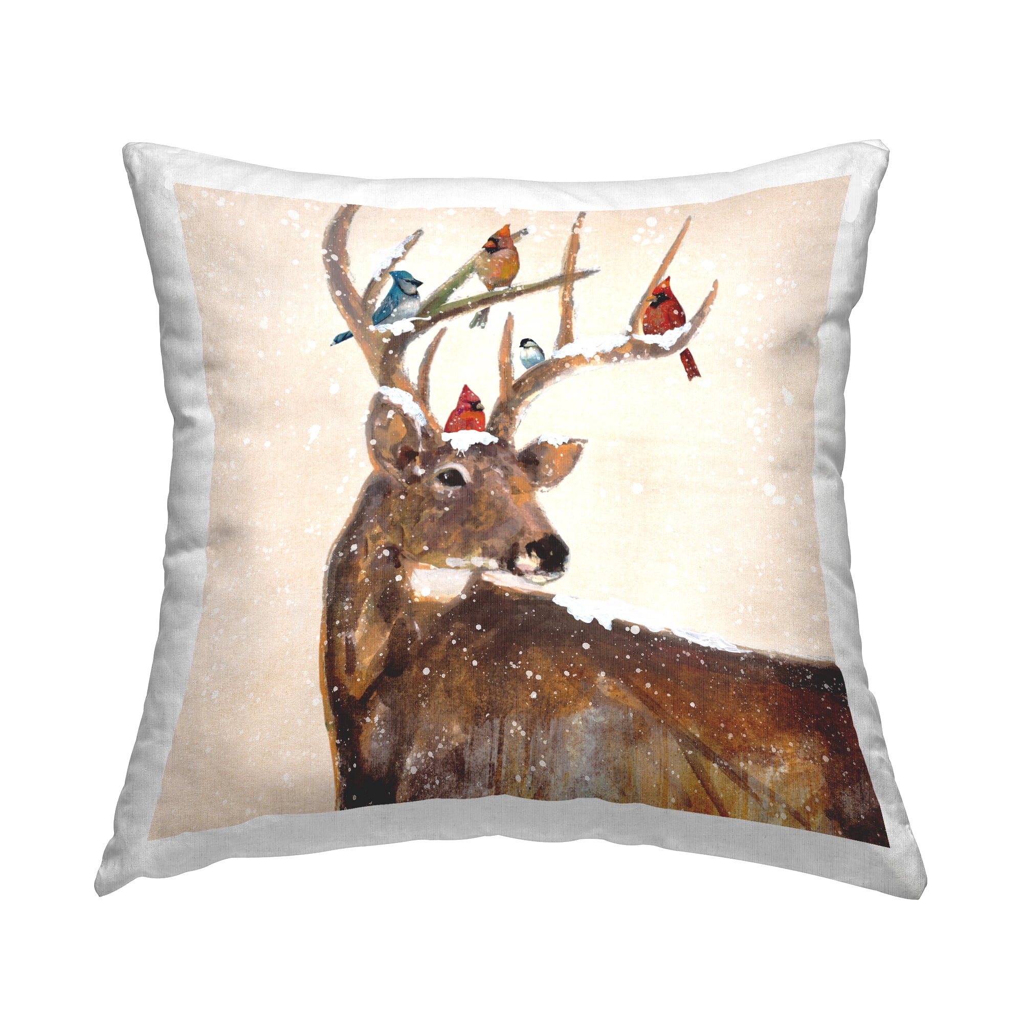 Stupell Industries Snowy Birds Perched Reindeer Antlers Printed Throw Pillow Design by Ruane Manning