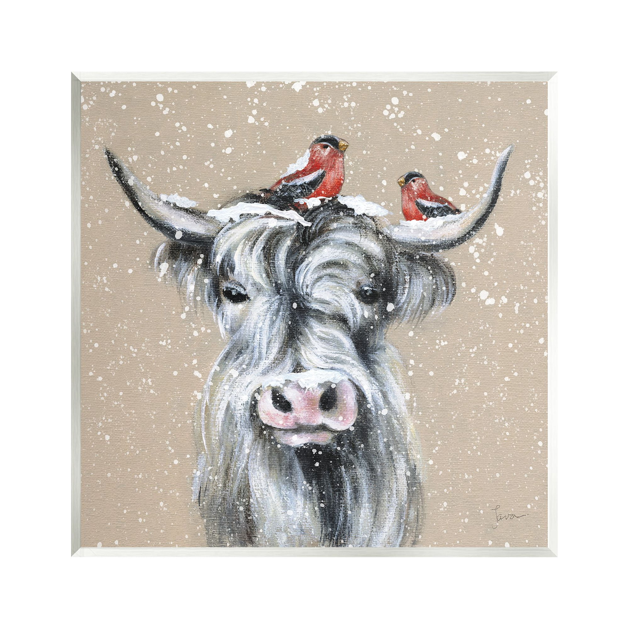 Stupell Industries Snowy Cattle & Birds Farmhouse Holiday Painting Unframed Art Print Wall Art