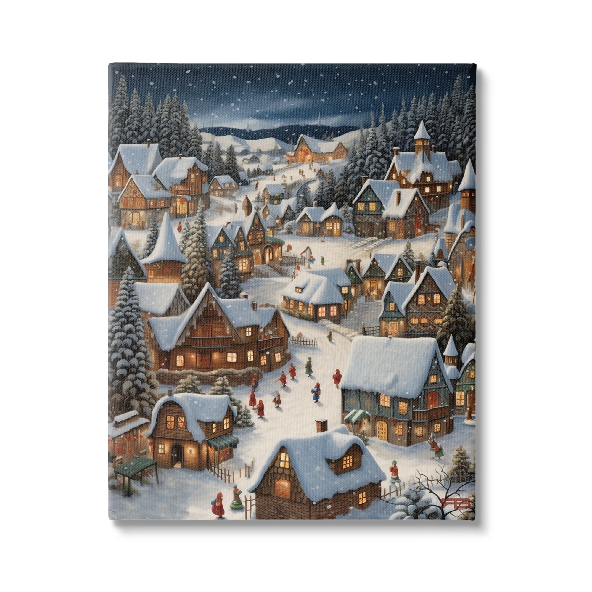 Stupell Industries Snowy Christmas Village Holiday Painting Gallery Wrapped Canvas Art Print Wall Art, 36 x 48