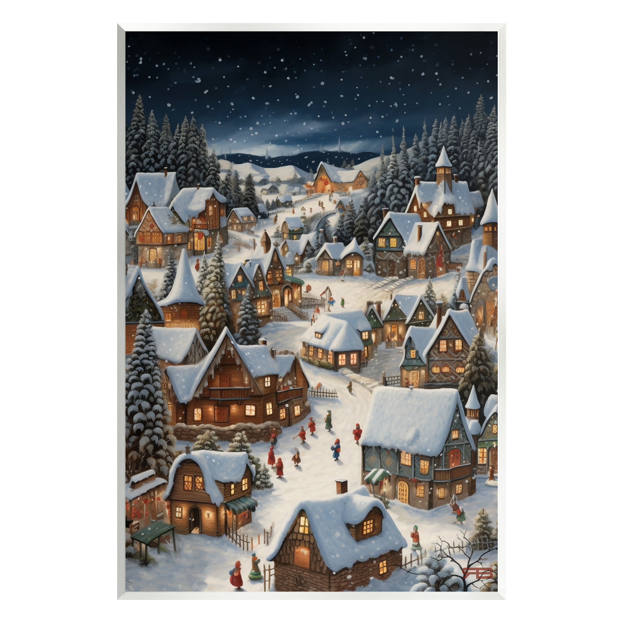Stupell Industries Snowy Christmas Village Holiday Painting Unframed Art Print Wall Art, 13 x 19