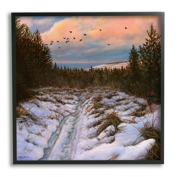 Stupell Industries Snowy Coastal Nature Trail Landscape Painting Black Framed Art Print Wall Art