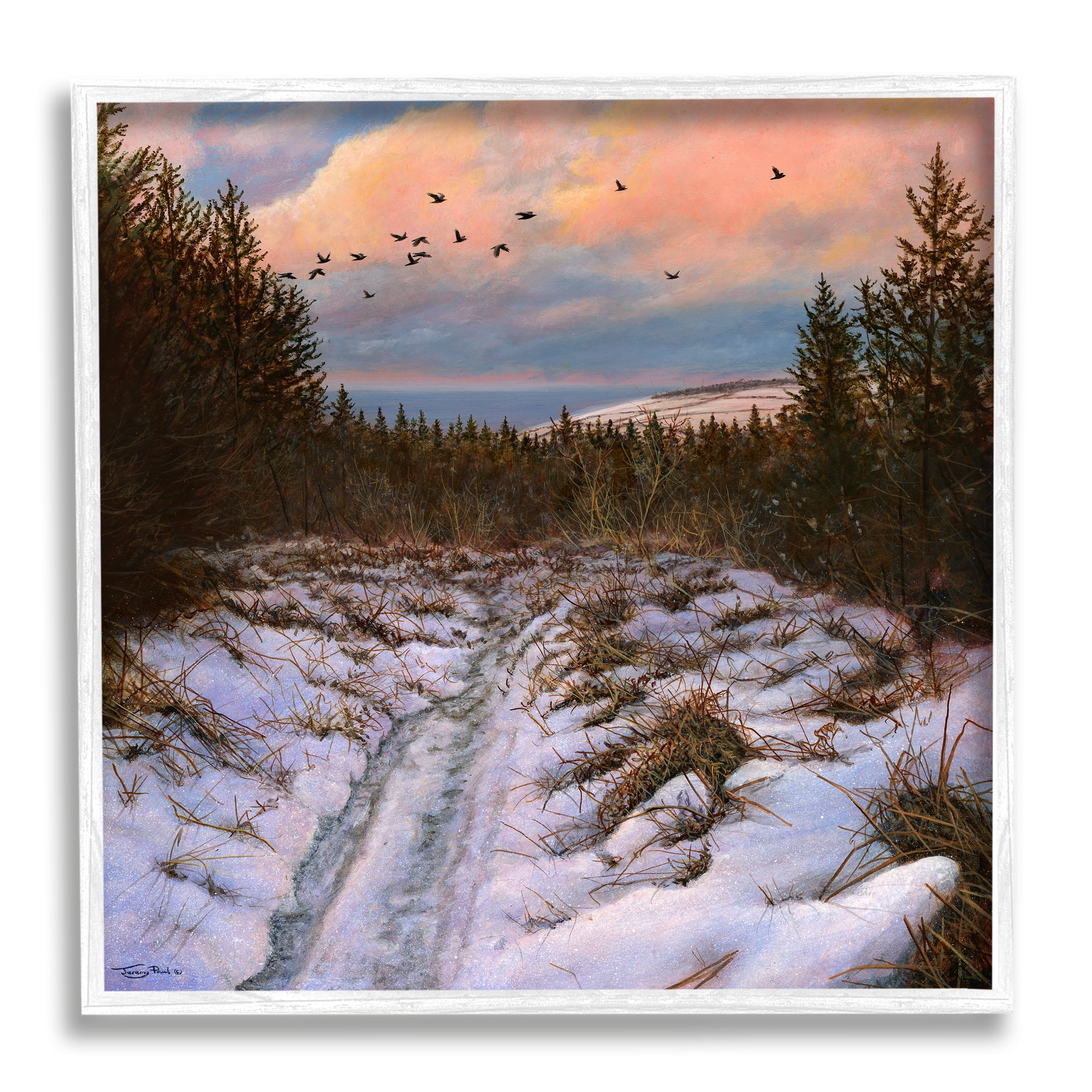 Stupell Industries Snowy Coastal Nature Trail Landscape Painting White Framed Art Print Wall Art