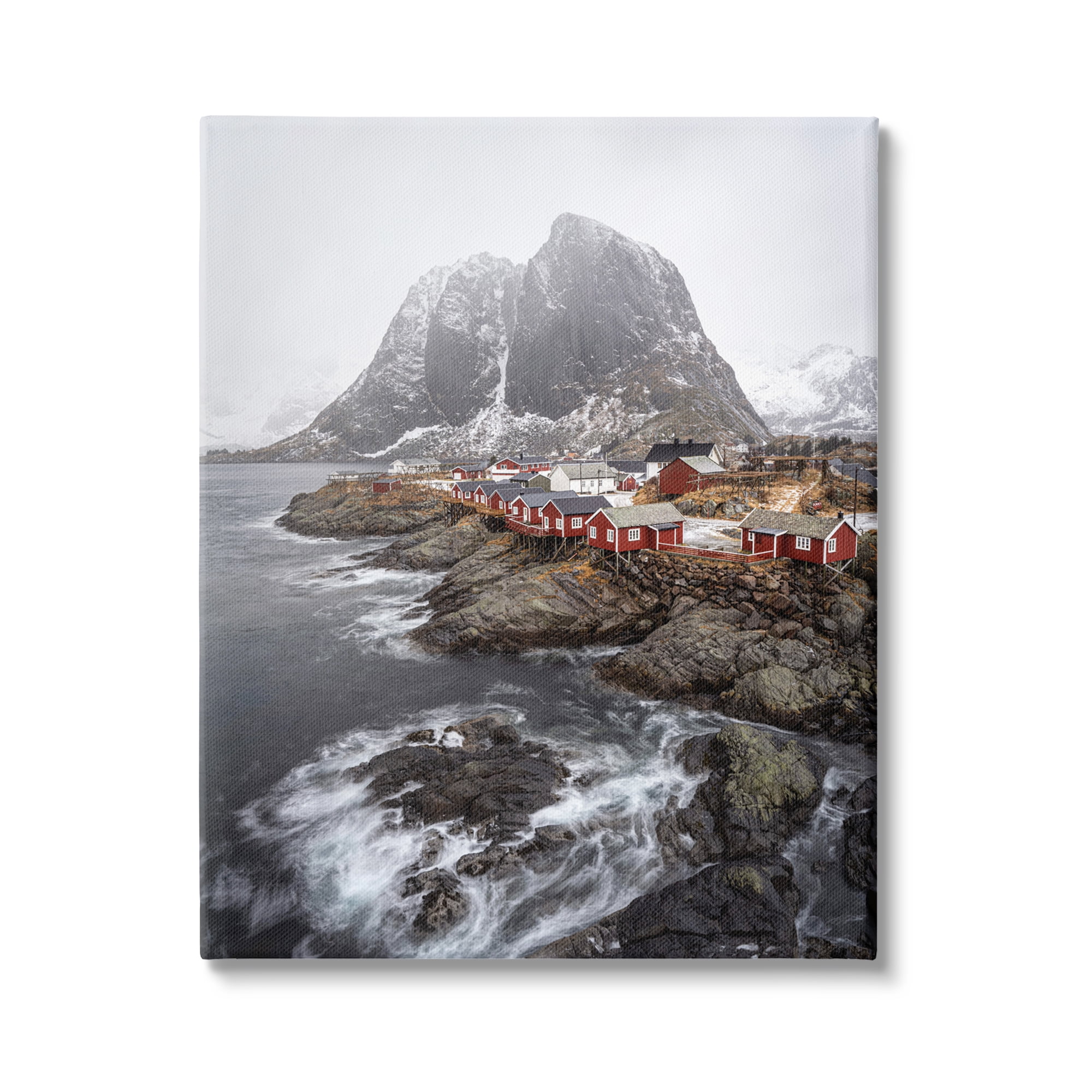 Stupell Industries Snowy Coastal Village Landscape Photography Gallery Wrapped Canvas Art Print Wall Art, 16 x 20