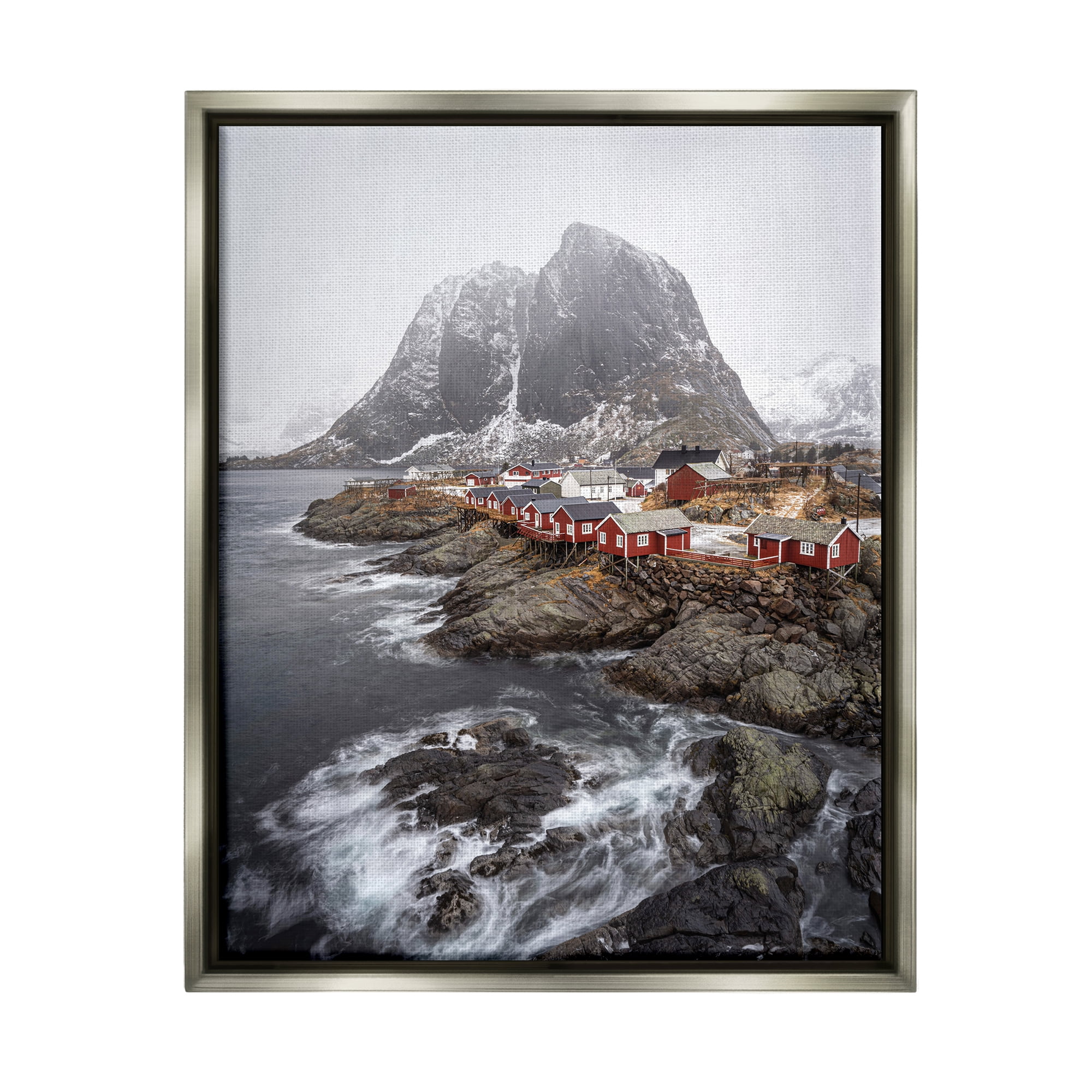 Stupell Industries Snowy Coastal Village Landscape Photography Gray Floater Framed Canvas Art Print Wall Art, 25 x 31