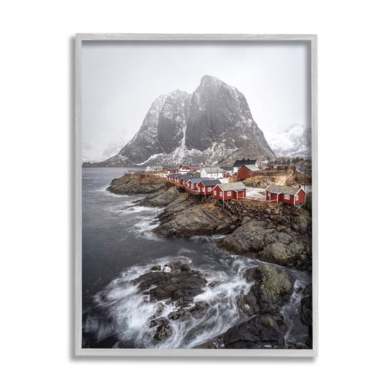 Stupell Industries Snowy Coastal Village Landscape Photography Gray Framed Art Print Wall Art, 11 x 14