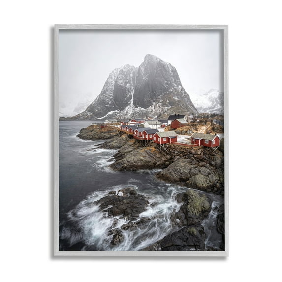 Stupell Industries Snowy Coastal Village Landscape Photography Gray Framed Art Print Wall Art, 16 x 20