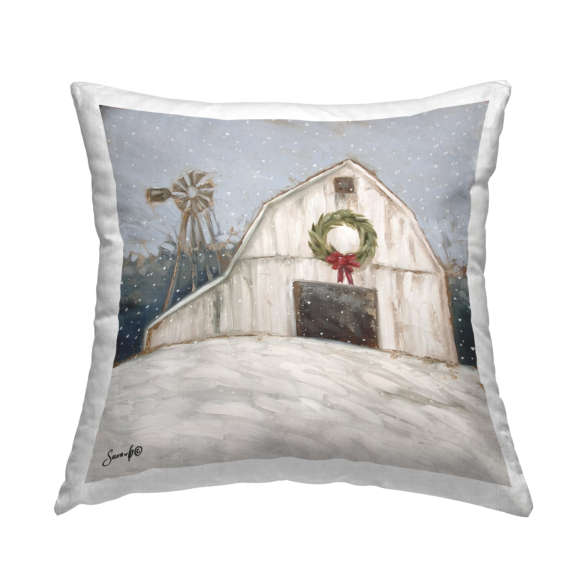 Stupell Industries Snowy Country Barn Holiday Printed Throw Pillow Design by Sara G. Designs