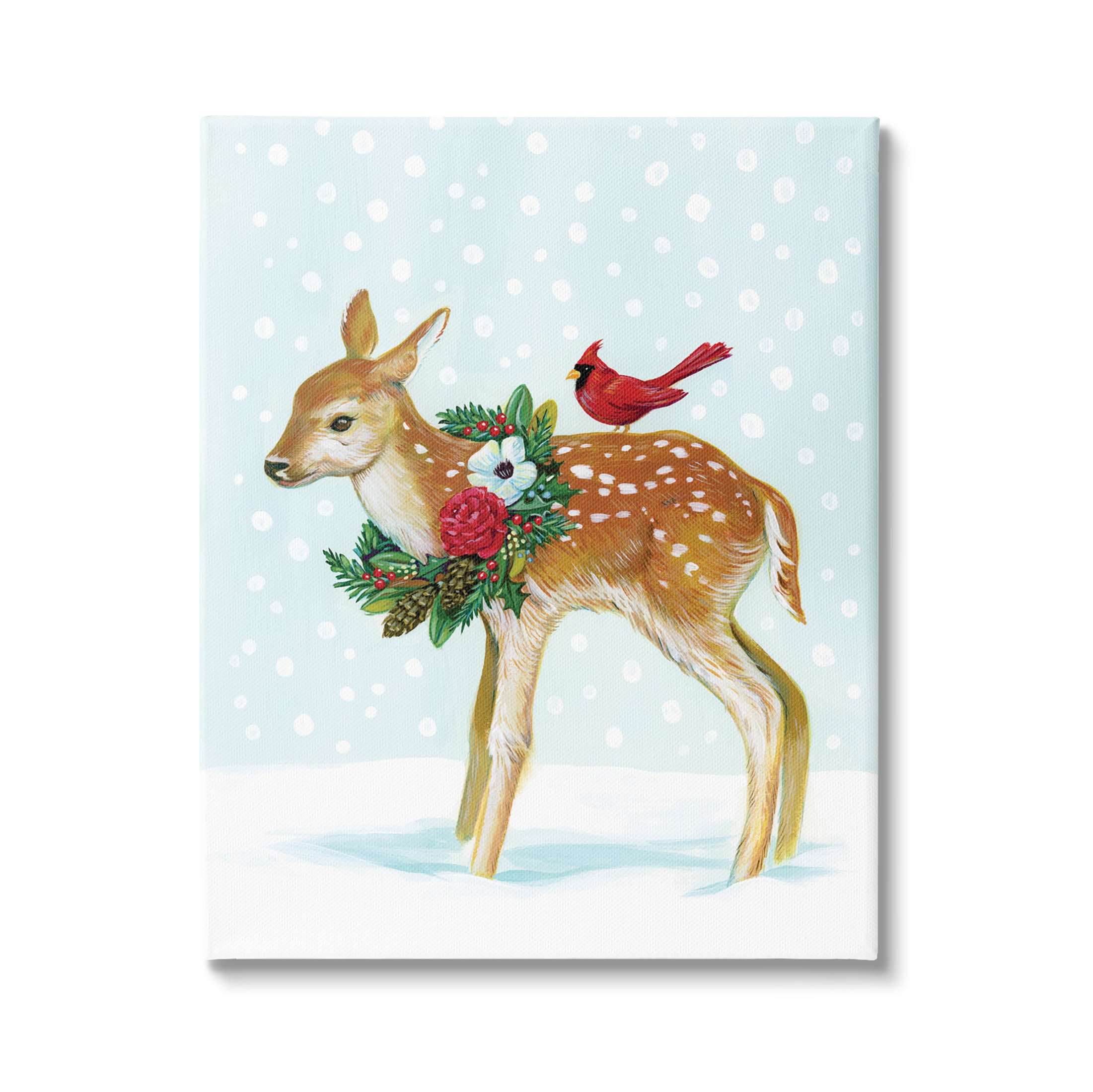 Stupell Industries Snowy Deer Holiday Cardinal Graphic Art Gallery Wrapped Canvas Print Wall Art, Design by Laura Marr