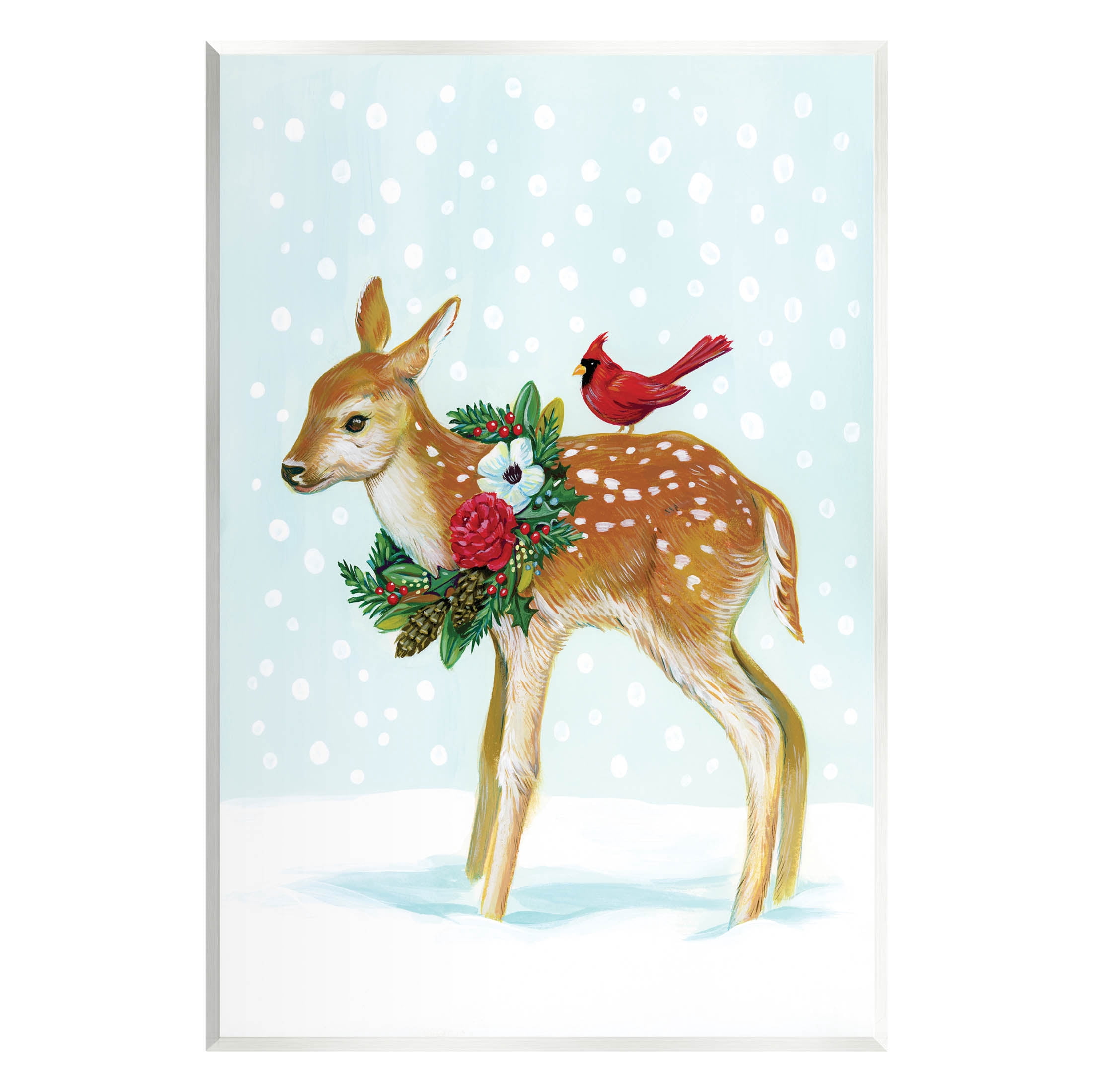 Stupell Industries Snowy Deer Holiday Cardinal Graphic Art Unframed Art Print Wall Art, Design by Laura Marr
