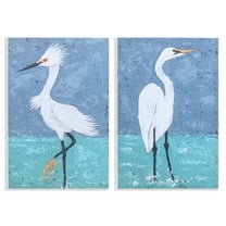 Stupell Industries Snowy Egret Pond Animals Painting Unframed Art Print Wall Art, 10 x 15, Set of 2