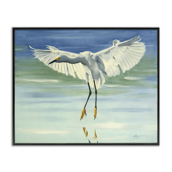 Stupell Industries Snowy Egret on Beach Animals & Insects Painting Black Framed Art Print Wall Art, 14 x 11