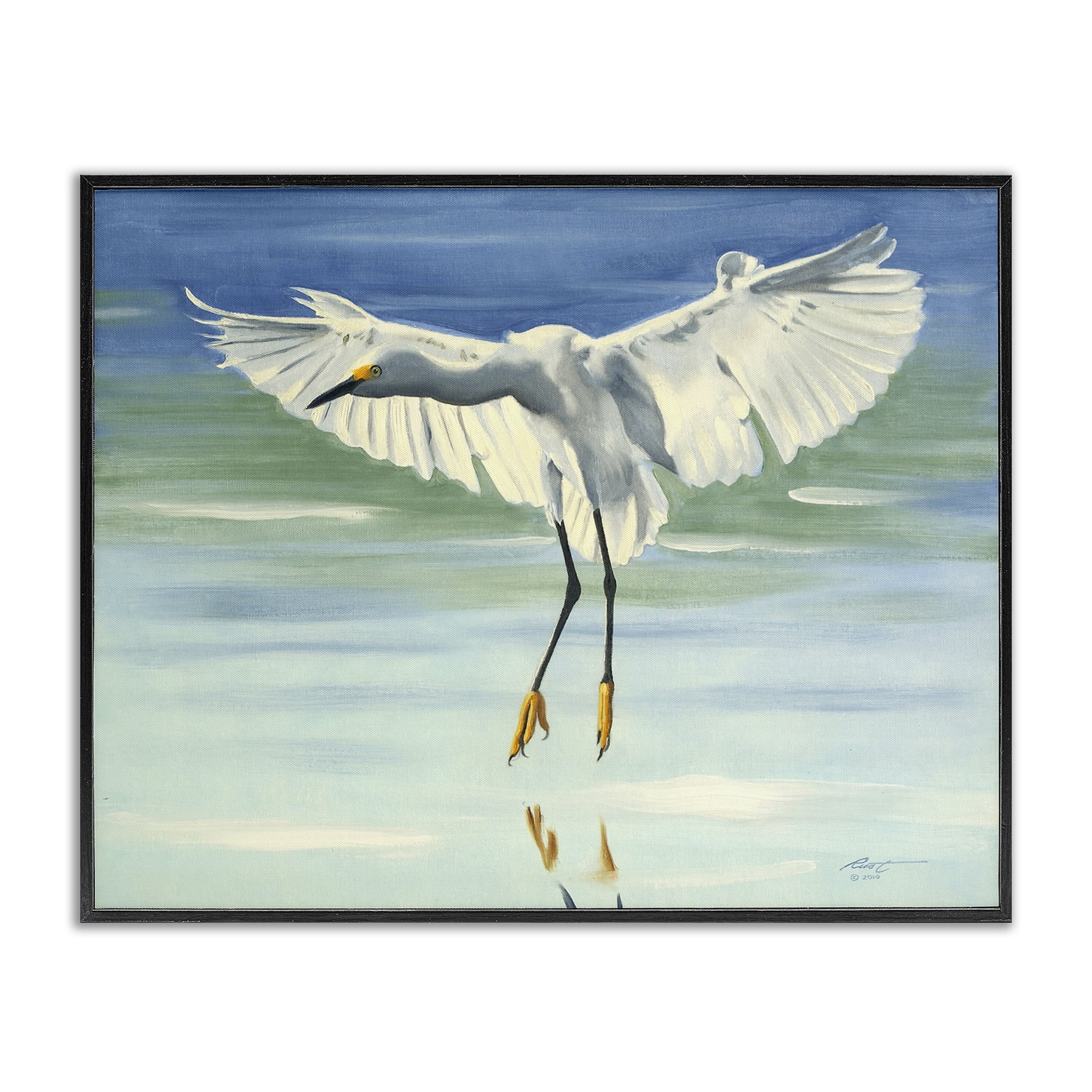 Stupell Industries Snowy Egret on Beach Animals & Insects Painting Black Framed Art Print Wall Art, 20 x 16