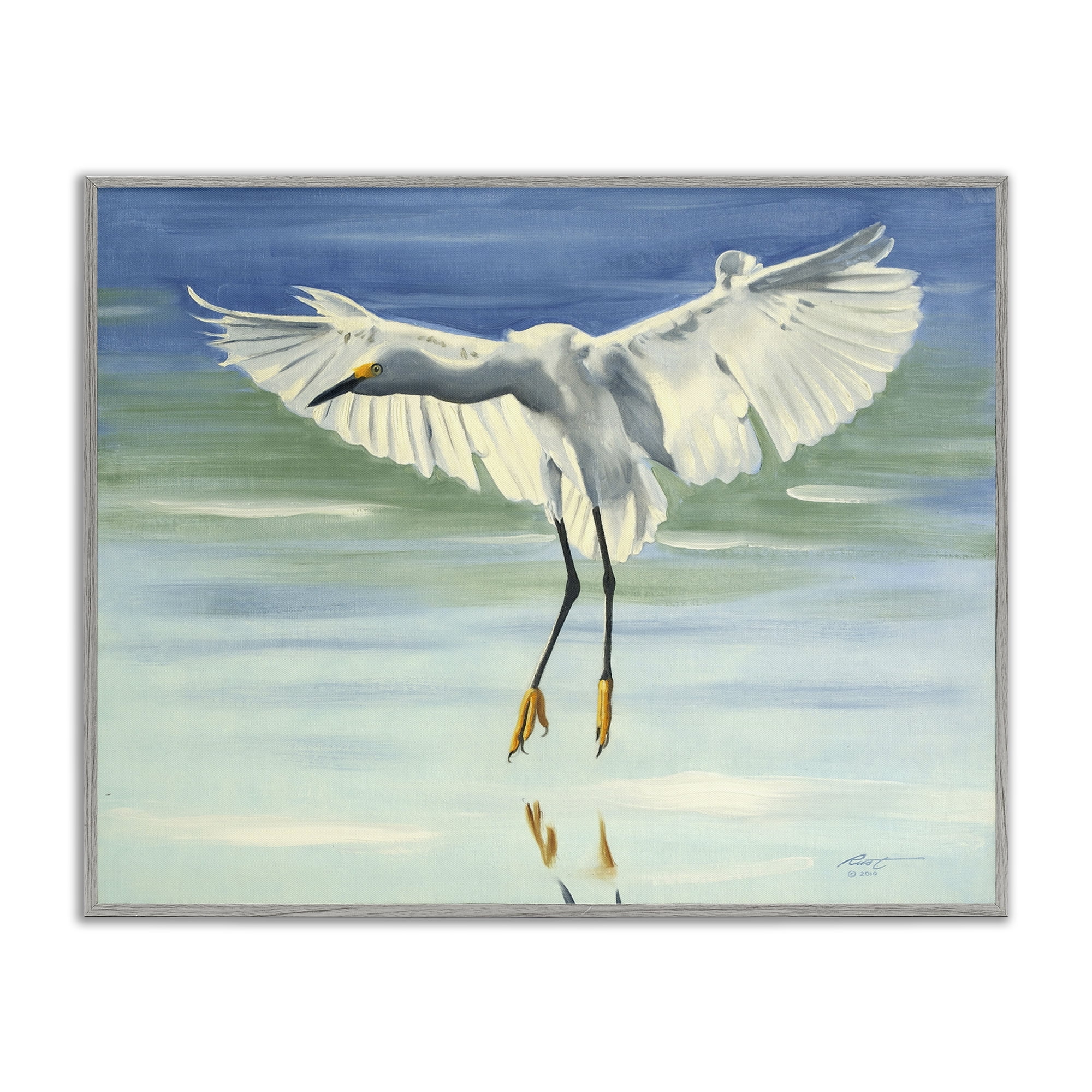 Stupell Industries Snowy Egret on Beach Animals & Insects Painting Gray Framed Art Print Wall Art, 20 x 16