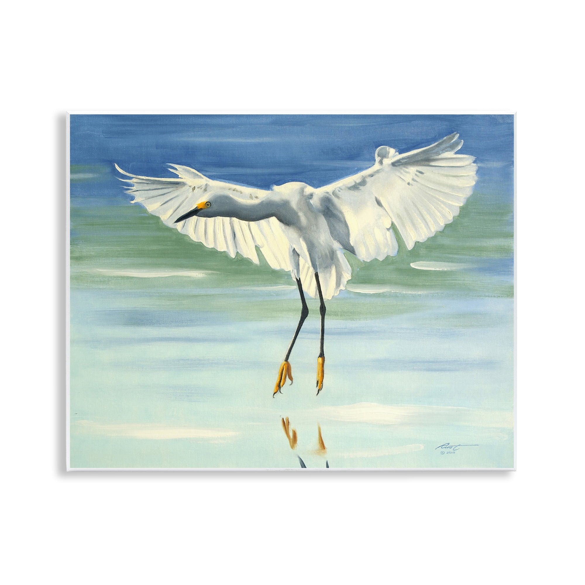Stupell Industries Snowy Egret on Beach Animals & Insects Painting Unframed Art Print Wall Art, 14 x 11
