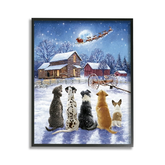 Stupell Industries Snowy Farm Dogs Holiday Painting Black Framed Art Print Wall Art, 11 x 14