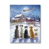 Stupell Industries Snowy Farm Dogs Holiday Painting Gallery Wrapped Canvas Art Print Wall Art, 16 x 20
