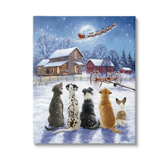 Stupell Industries Snowy Farm Dogs Holiday Painting Gallery Wrapped Canvas Art Print Wall Art, 16 x 20