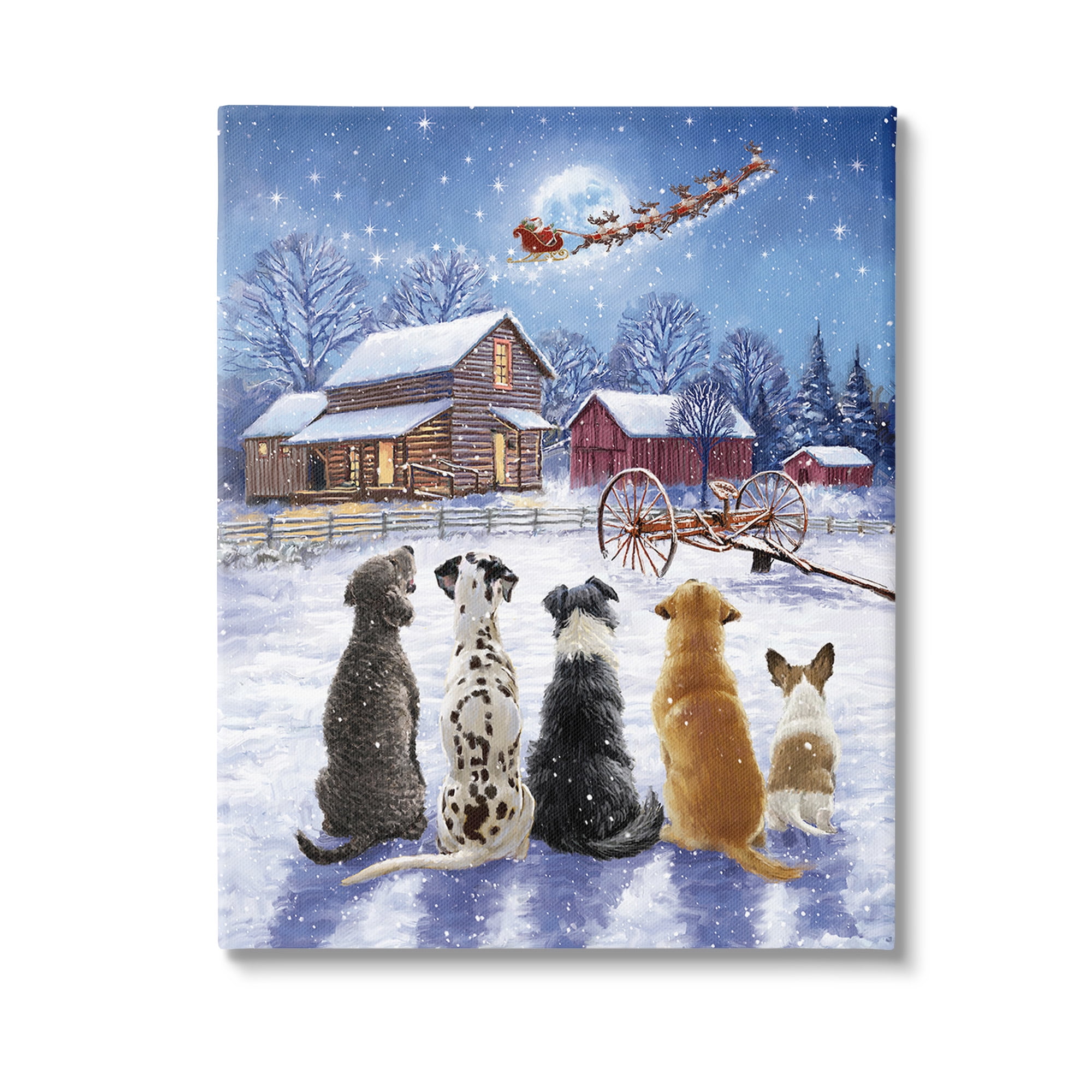 Stupell Industries Snowy Farm Dogs Holiday Painting Gallery Wrapped Canvas Art Print Wall Art, 24 x 30