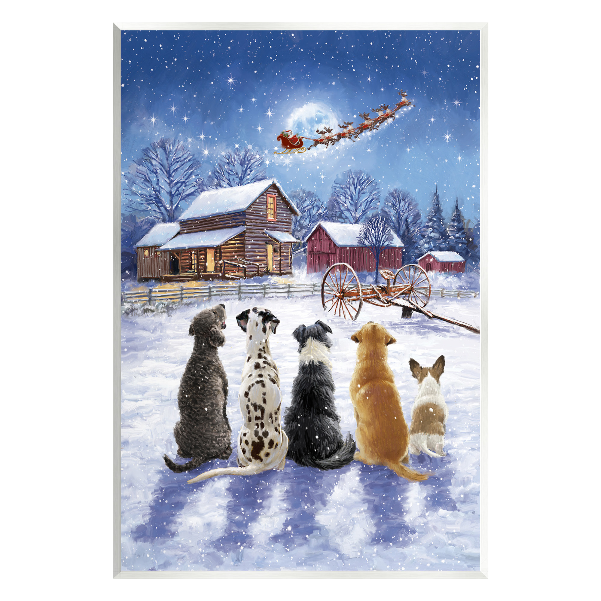 Stupell Industries Snowy Farm Dogs Holiday Painting Unframed Art Print Wall Art, 13 x 19