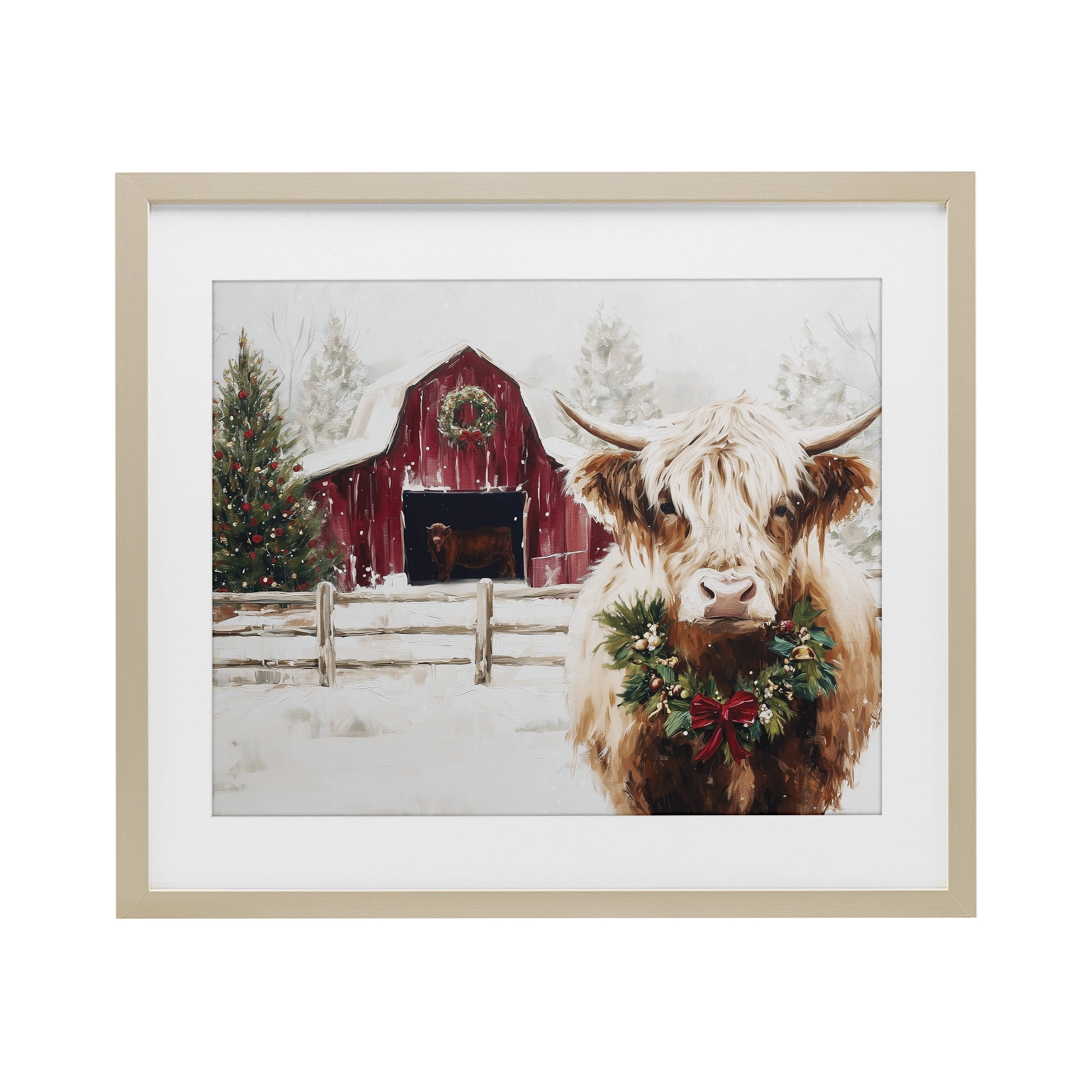 Stupell Industries Snowy Farm Scene Cattle Birch Framed Print Under Glass, design by Acorn & Ivory Designs