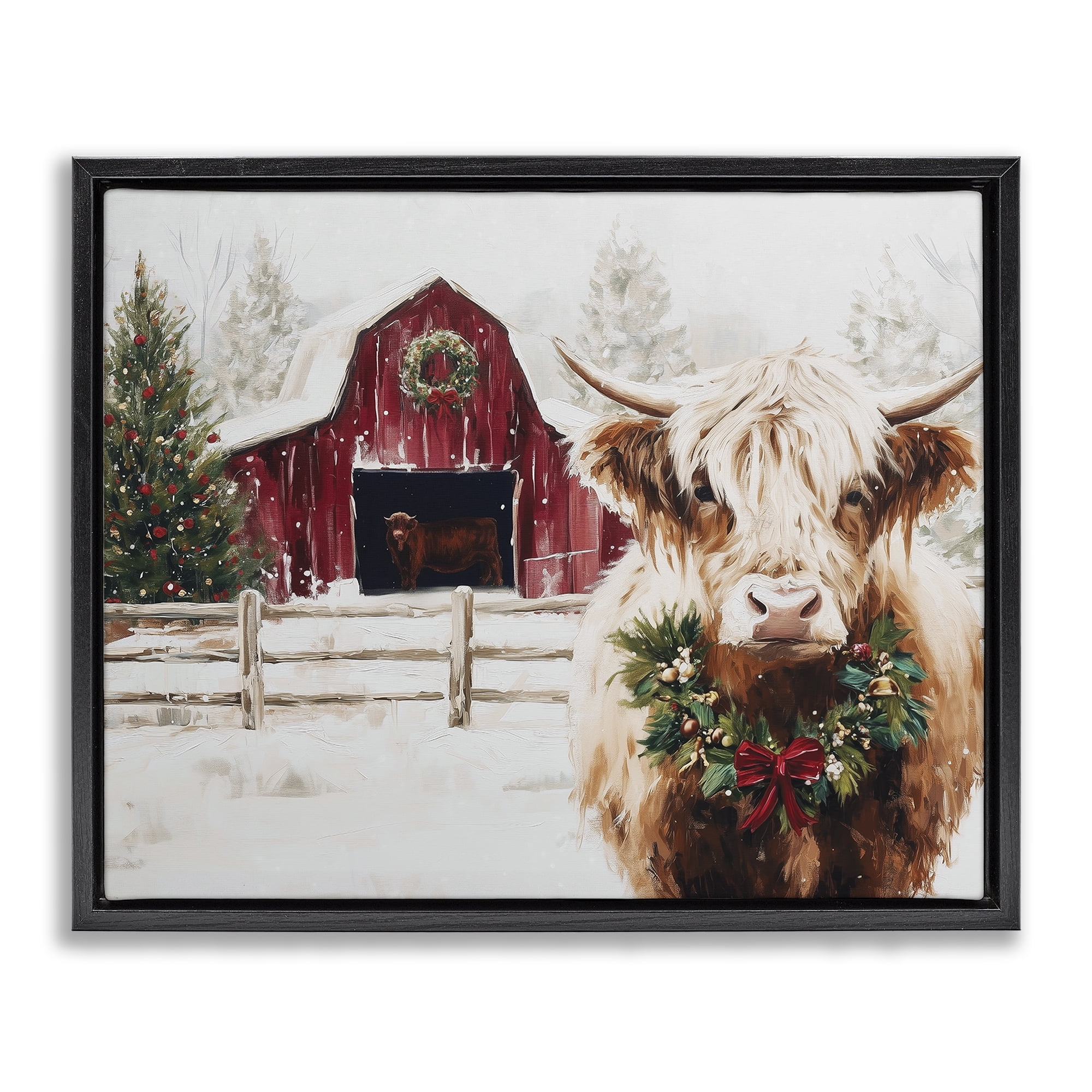 Stupell Industries Snowy Farm Scene Cattle Black Framed Floater Canvas Wall Art, design by Acorn & Ivory Designs