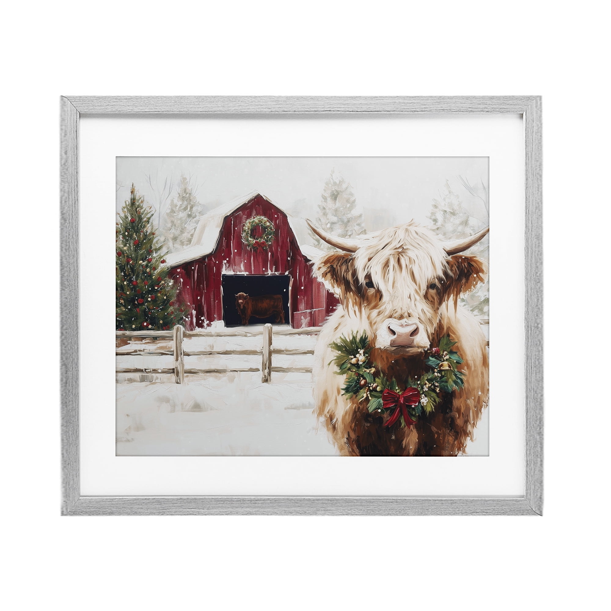 Stupell Industries Snowy Farm Scene Cattle Gray Framed Print Under Glass, design by Acorn & Ivory Designs