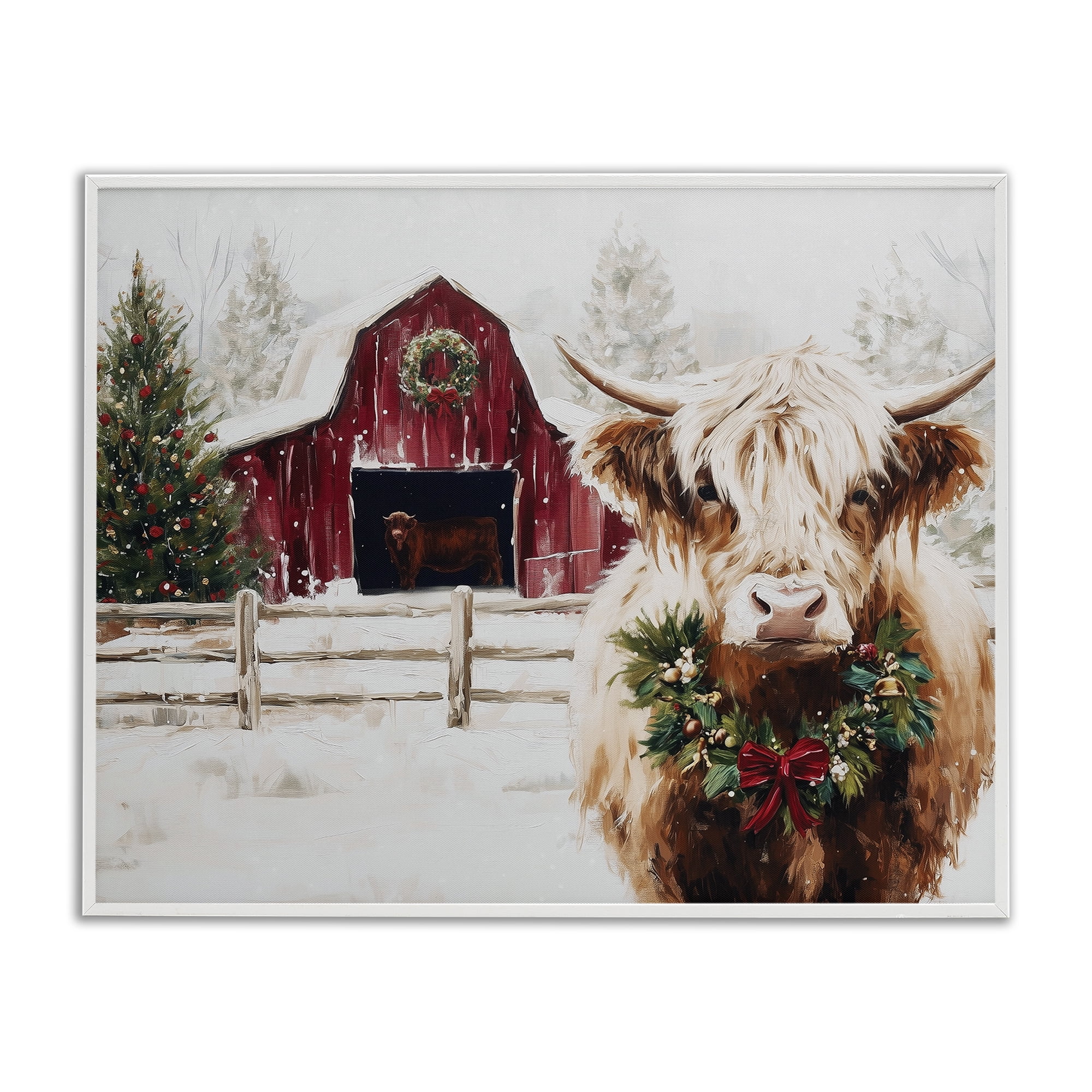 Stupell Industries Snowy Farm Scene Cattle White Framed Giclee Art, design by Acorn & Ivory Designs