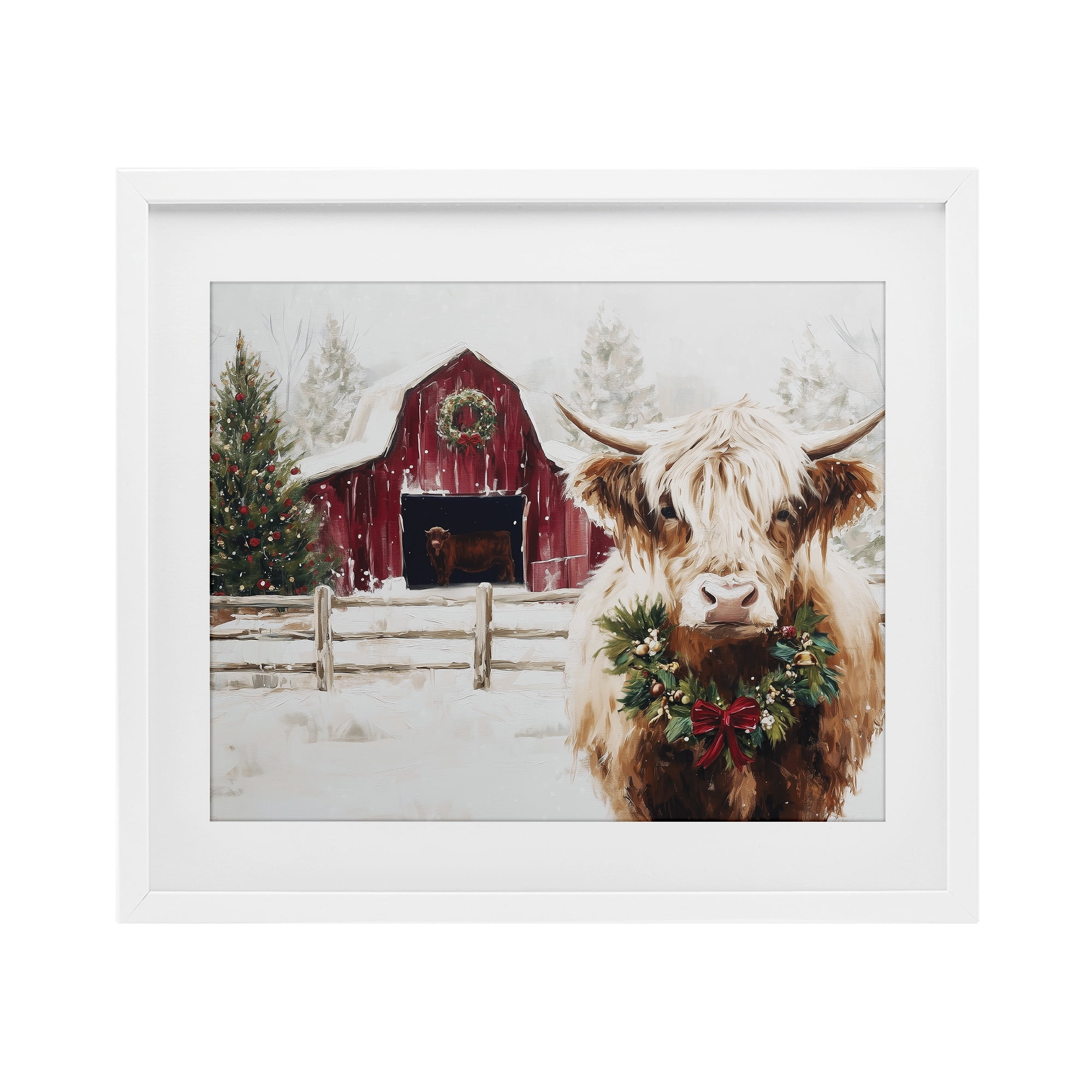 Stupell Industries Snowy Farm Scene Cattle White Framed Print Under Glass, design by Acorn & Ivory Designs