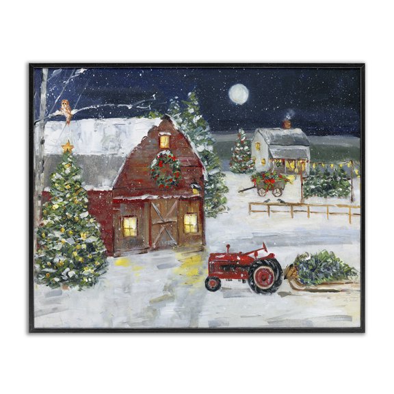 Stupell Industries Snowy Farm & Tractor Holiday Painting Black Framed Art Prints Wall Art, 30 x 24