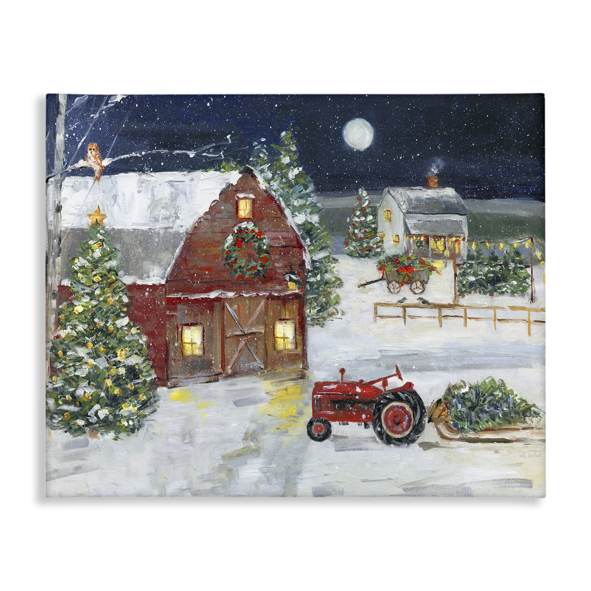 Stupell Industries Snowy Farm & Tractor Holiday Painting Gallery Wrapped Canvas Art Prints Wall Art, 48 x 36