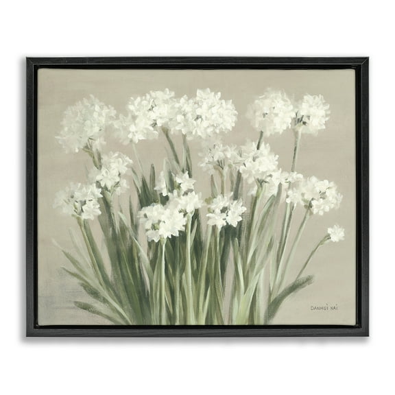 Stupell Industries Snowy Floral Paperwhites Botanical & Floral Painting Black Floater Framed Art Print Wall Art, 21 x 17