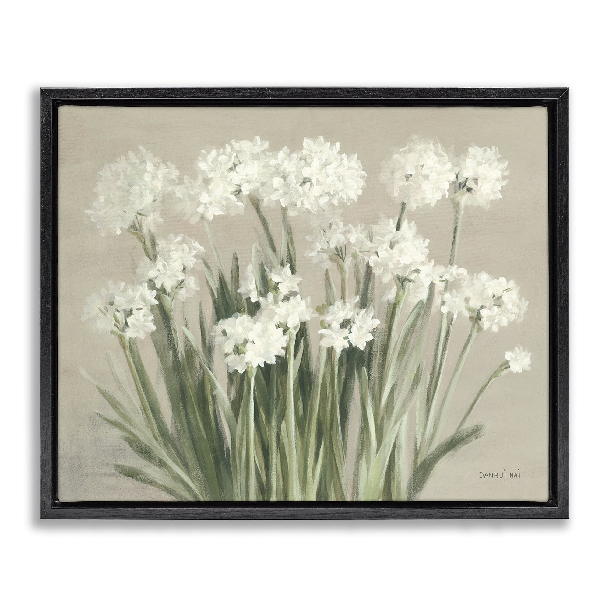 Stupell Industries Snowy Floral Paperwhites Botanical & Floral Painting Black Floater Framed Art Print Wall Art, 31 x 25