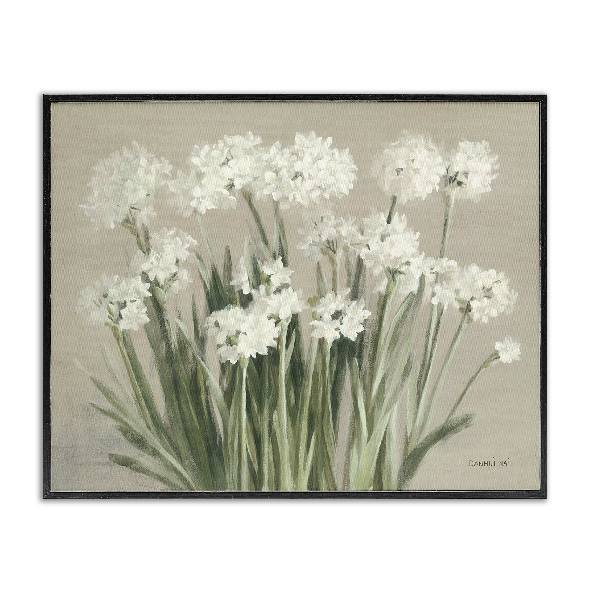 Stupell Industries Snowy Floral Paperwhites Botanical & Floral Painting Black Framed Art Print Wall Art, 20 x 16