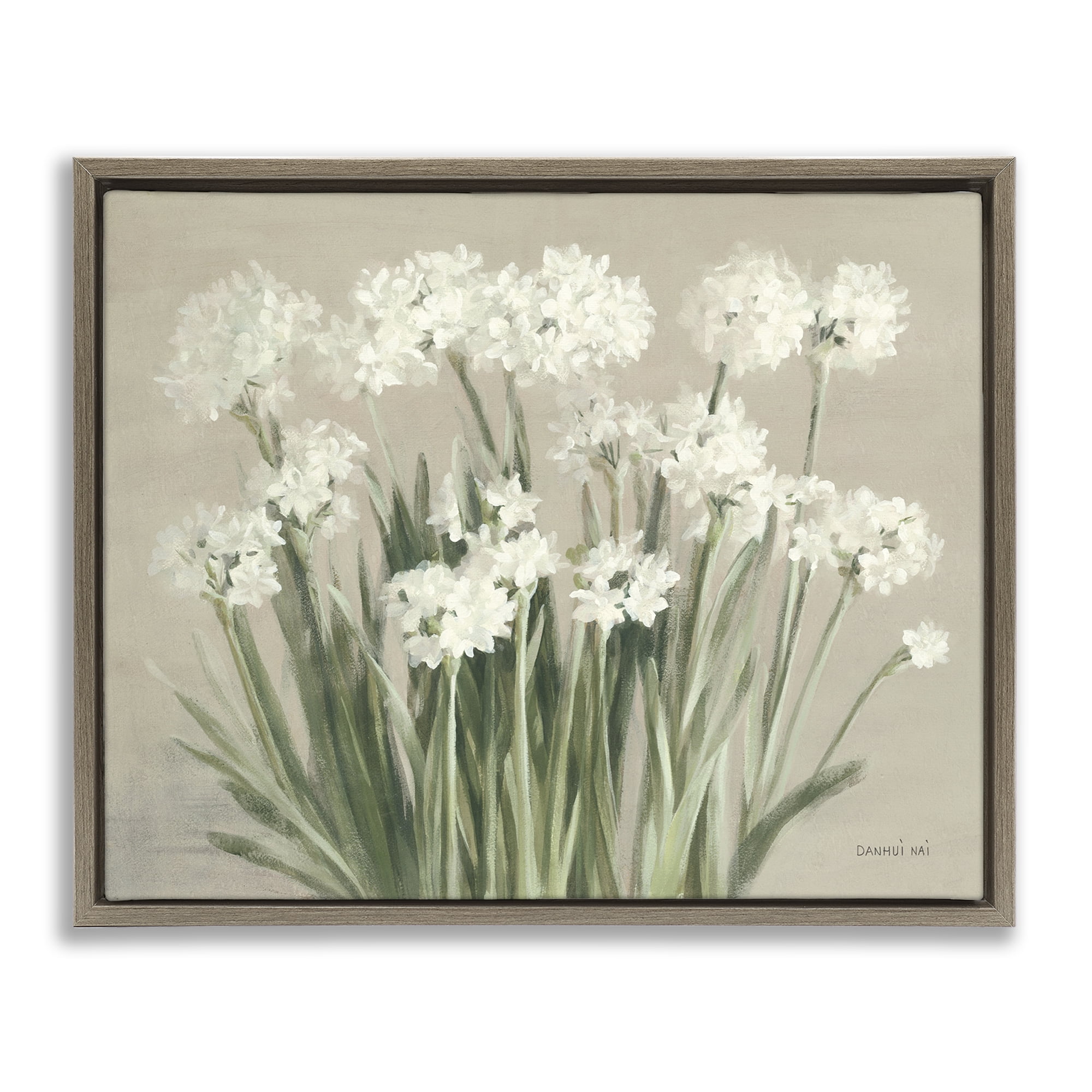 Stupell Industries Snowy Floral Paperwhites Botanical & Floral Painting Brown Floater Framed Art Print Wall Art, 21 x 17
