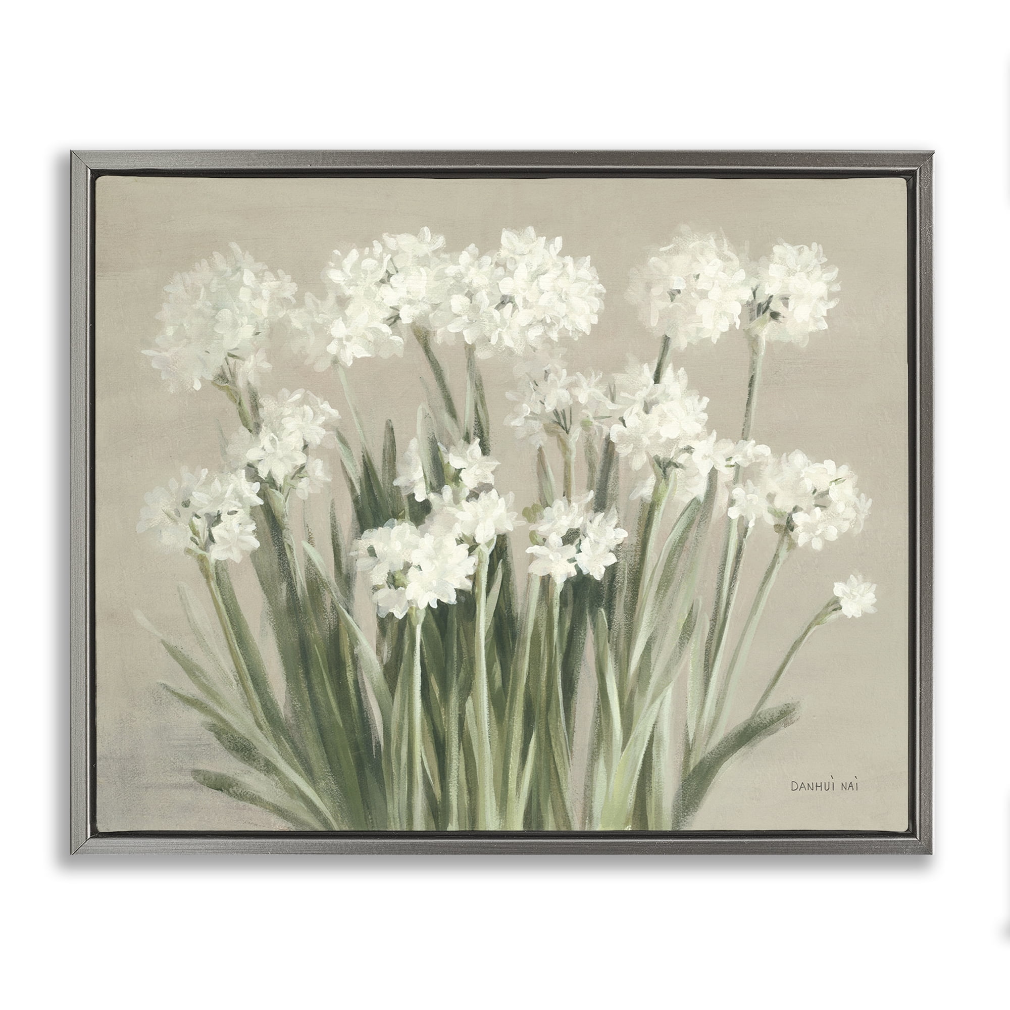Stupell Industries Snowy Floral Paperwhites Botanical & Floral Painting Gray Floater Framed Art Print Wall Art, 31 x 25