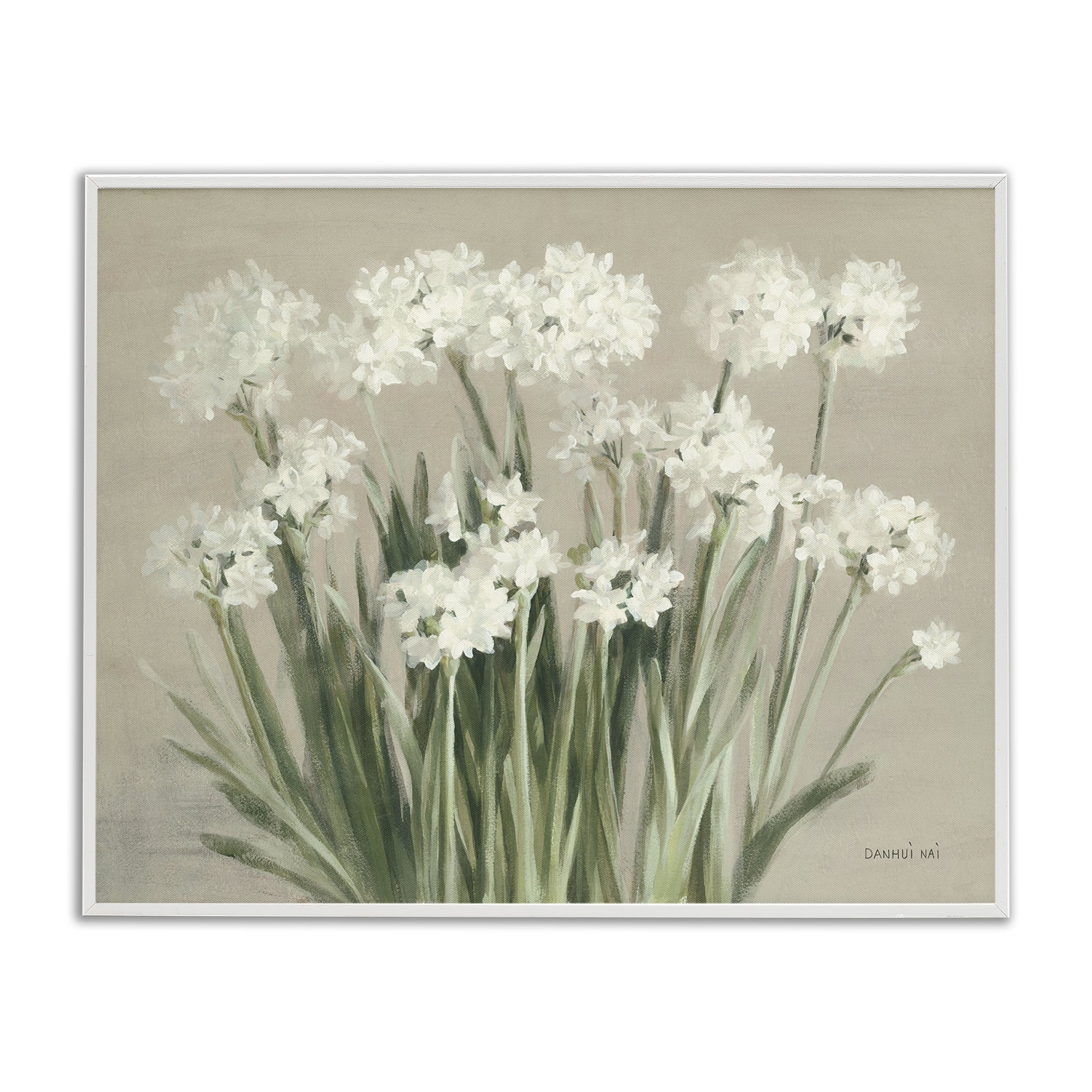Stupell Industries Snowy Floral Paperwhites Botanical & Floral Painting White Framed Art Print Wall Art, 14 x 11