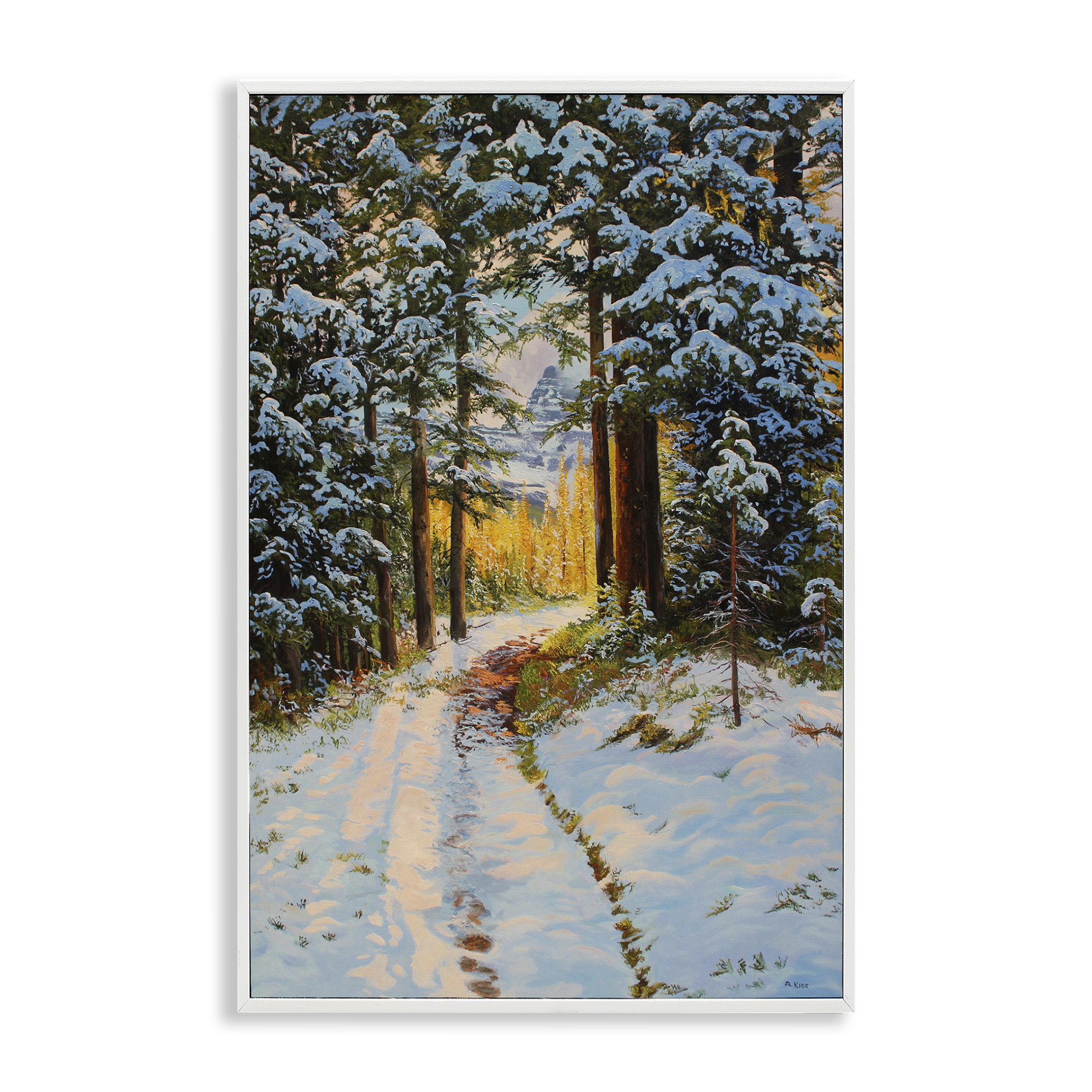 Stupell Industries Snowy Forest Trail Landscape & Nature Painting White Framed Art Print Wall Art, 12 x 18
