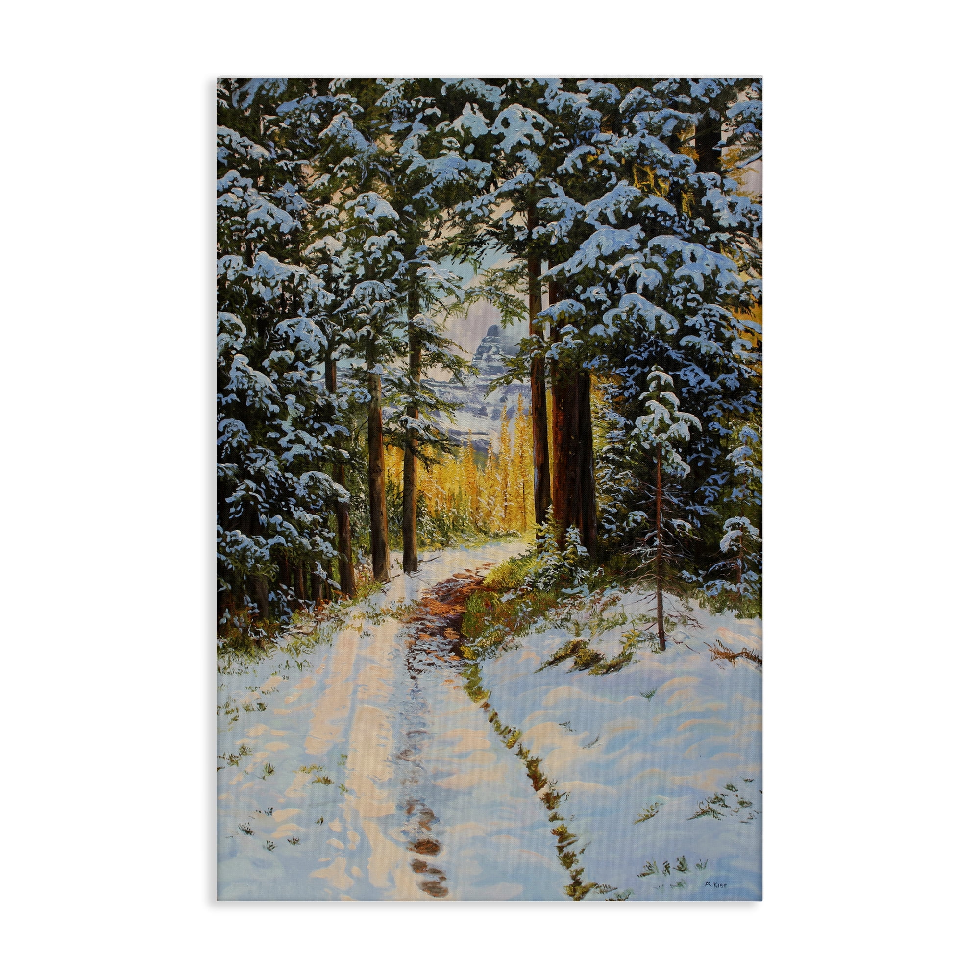 Stupell Industries Snowy Forest Trail Landscape & Nature Painting Wrapped Canvas Art Print Wall Art, 20 x 30