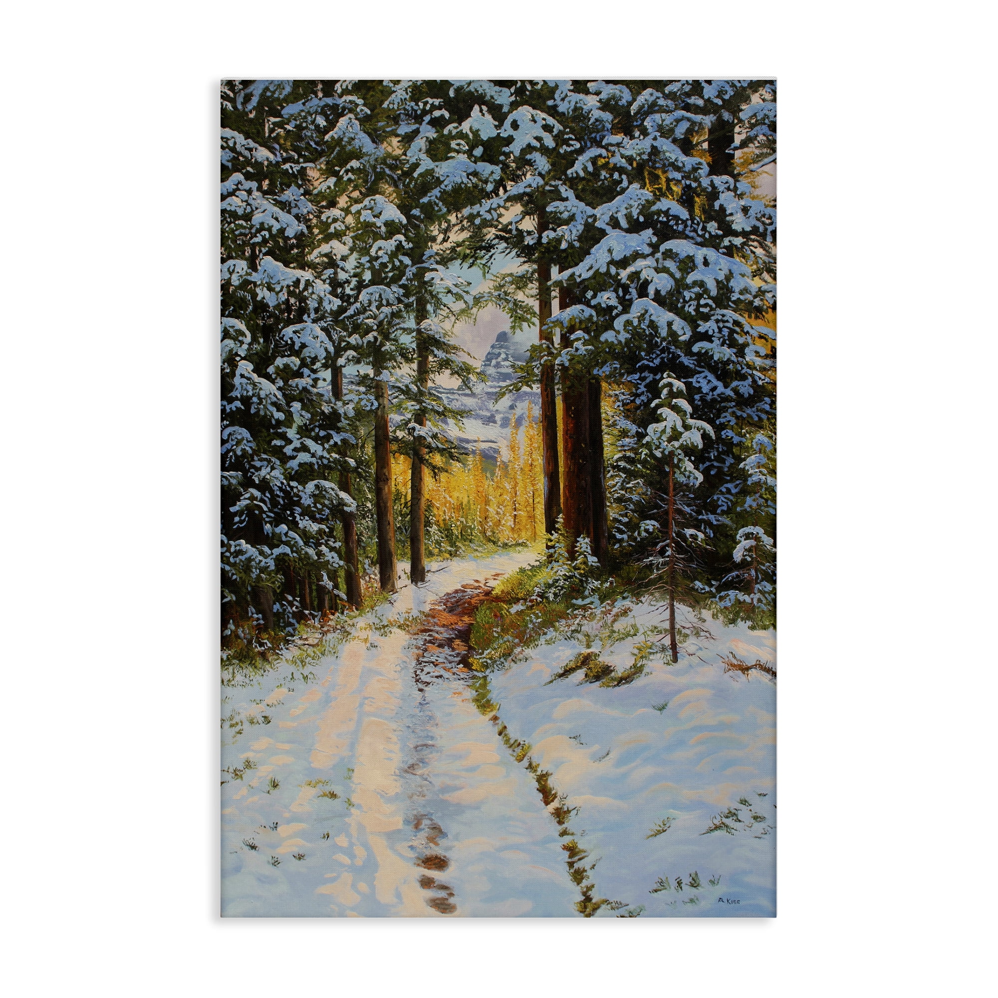 Stupell Industries Snowy Forest Trail Landscape & Nature Painting Wrapped Canvas Art Print Wall Art, 30 x 45