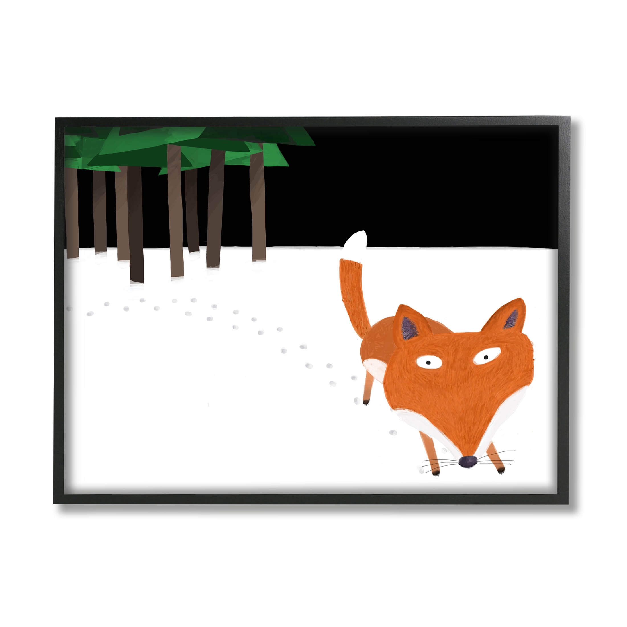 Stupell Industries Snowy Fox Paw Prints Graphic Art Black Framed Art Print Wall Art, Design by Carla Daly