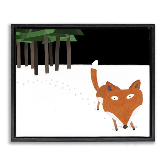 Stupell Industries Cottage Snowy Fox Paw Prints Black Floating Frame Canvas Art, 31 x 25, by Carla Daly
