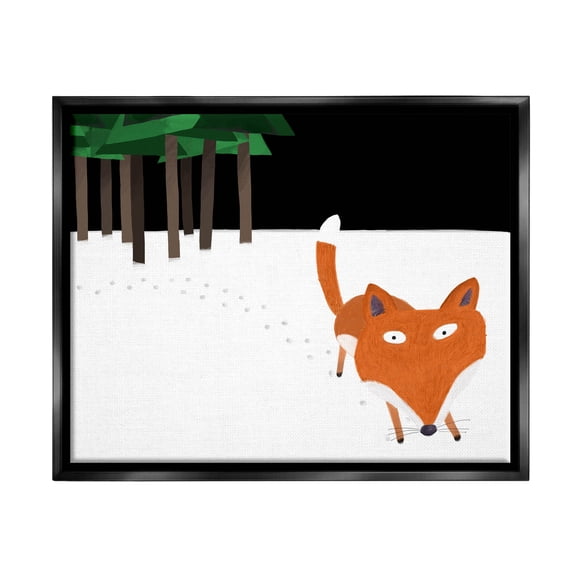 Stupell Industries Snowy Fox Paw Prints Graphic Art Jet Black Floating Framed Canvas Print Wall Art, Design by Carla Daly