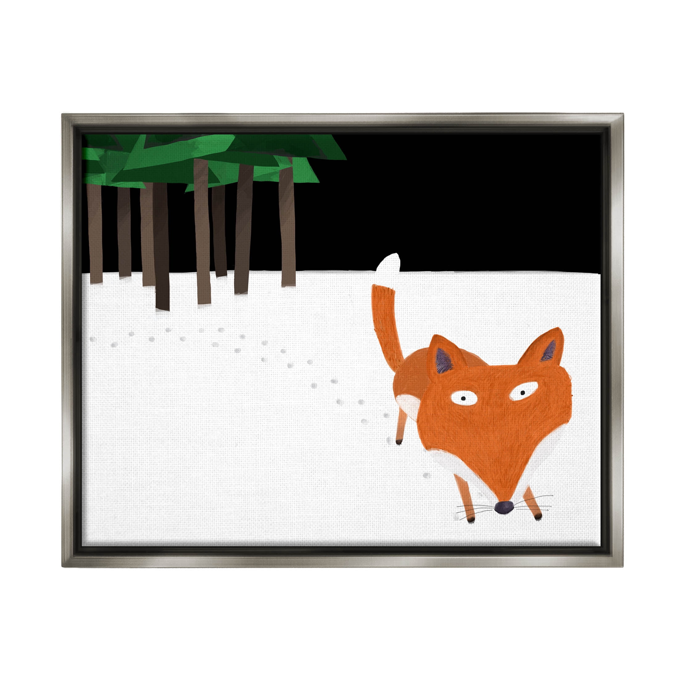 Stupell Industries Snowy Fox Paw Prints Graphic Art Luster Gray Floating Framed Canvas Print Wall Art, Design by Carla Daly