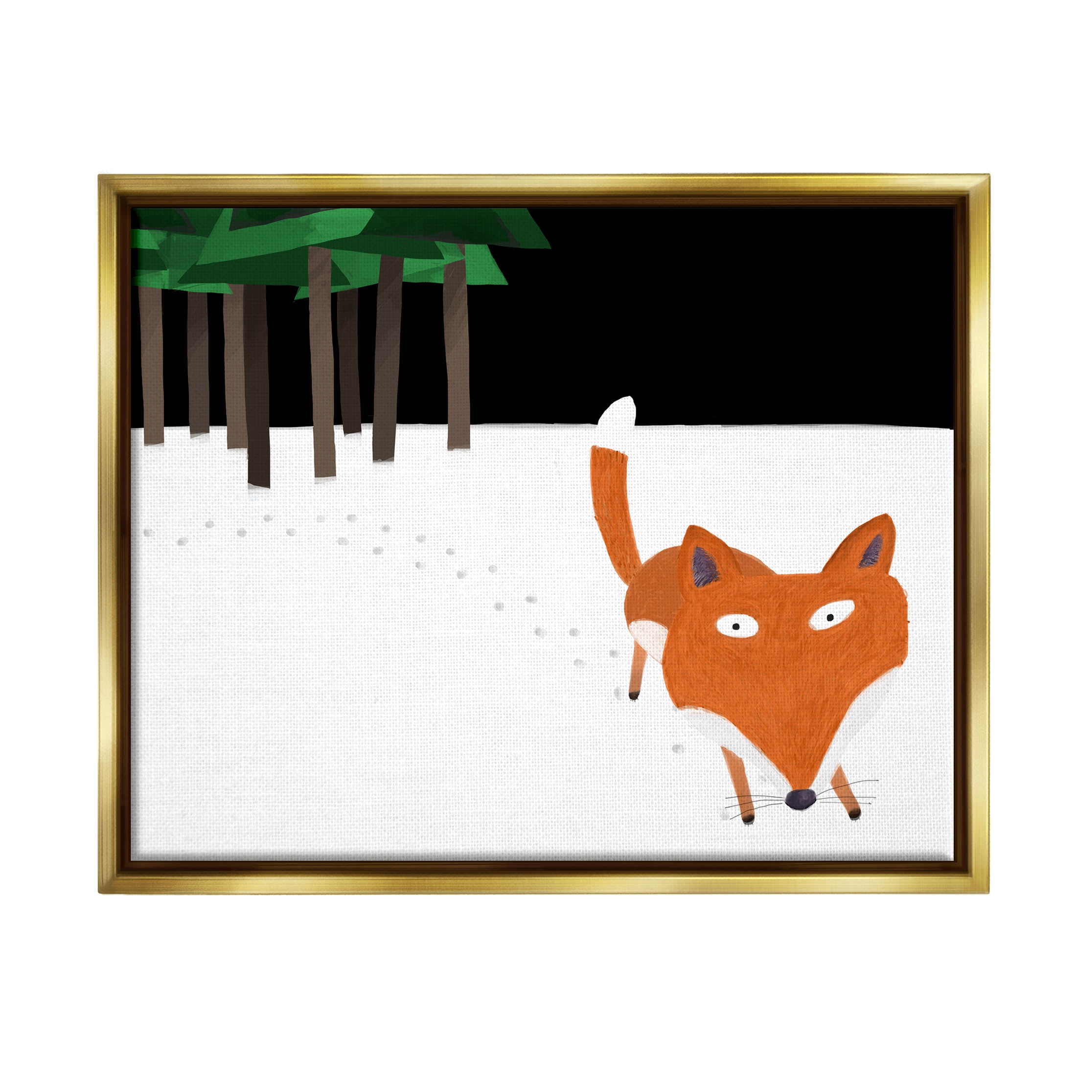 Stupell Industries Snowy Fox Paw Prints Graphic Art Metallic Gold Floating Framed Canvas Print Wall Art, Design by Carla Daly