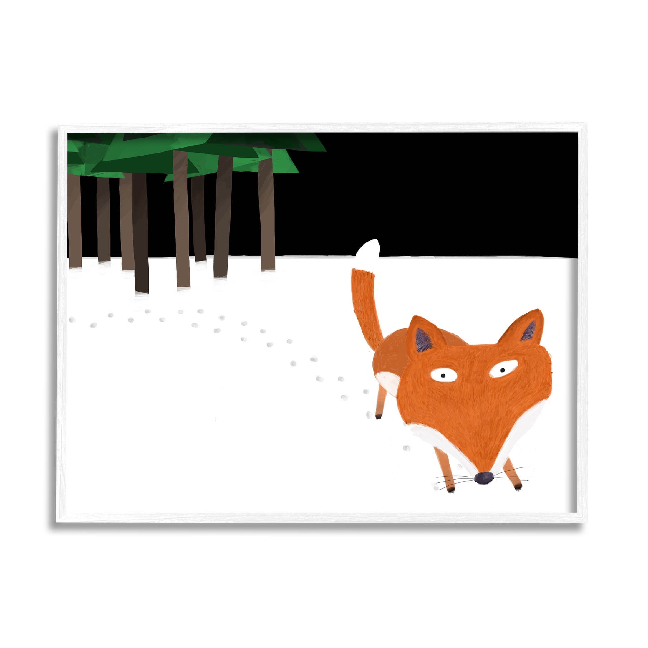 Stupell Industries Snowy Fox Paw Prints Graphic Art White Framed Art Print Wall Art, Design by Carla Daly