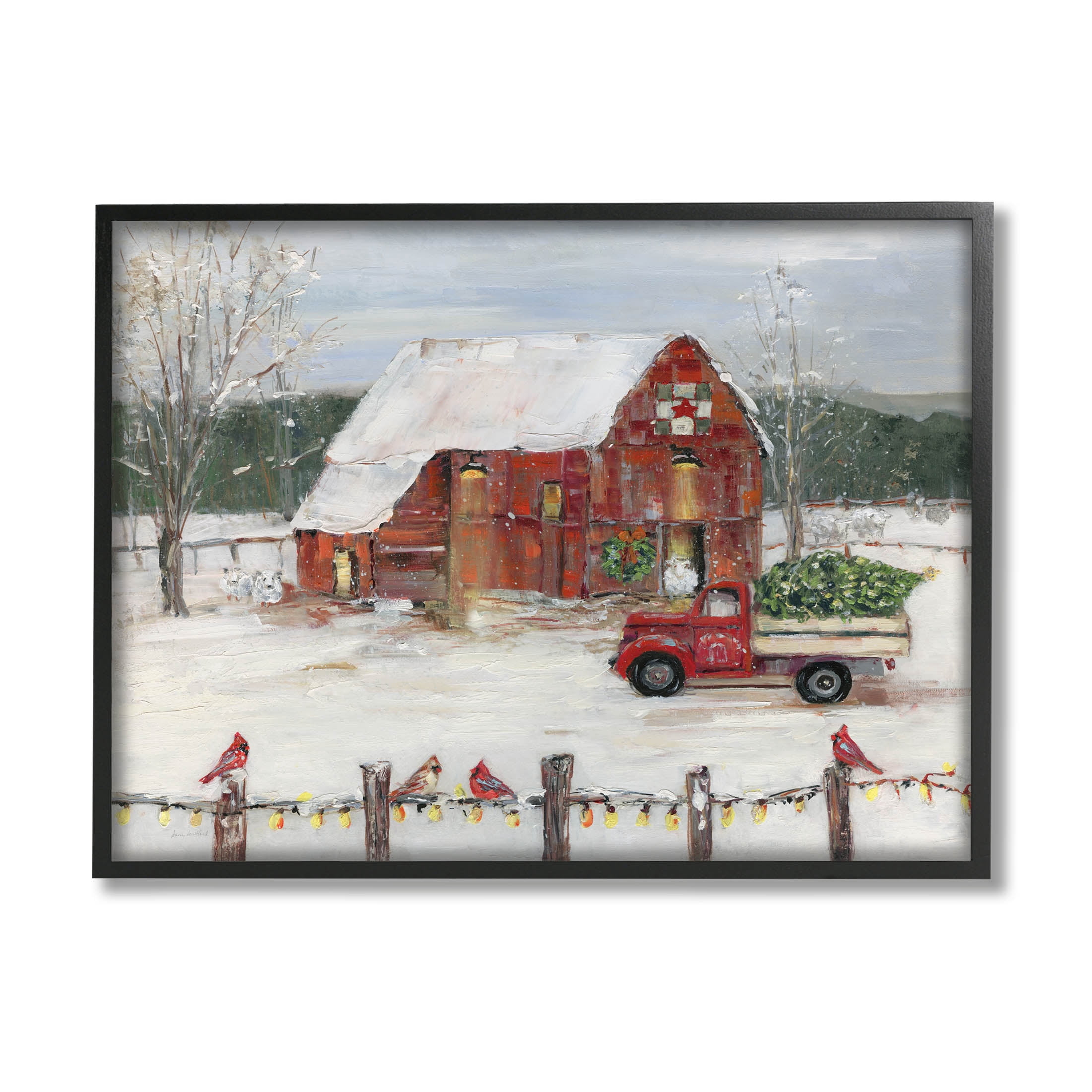 Stupell Industries Snowy Holiday Tree Farm Landscape Painting Black Framed Art Print Wall Art, Design by Sally Swatland